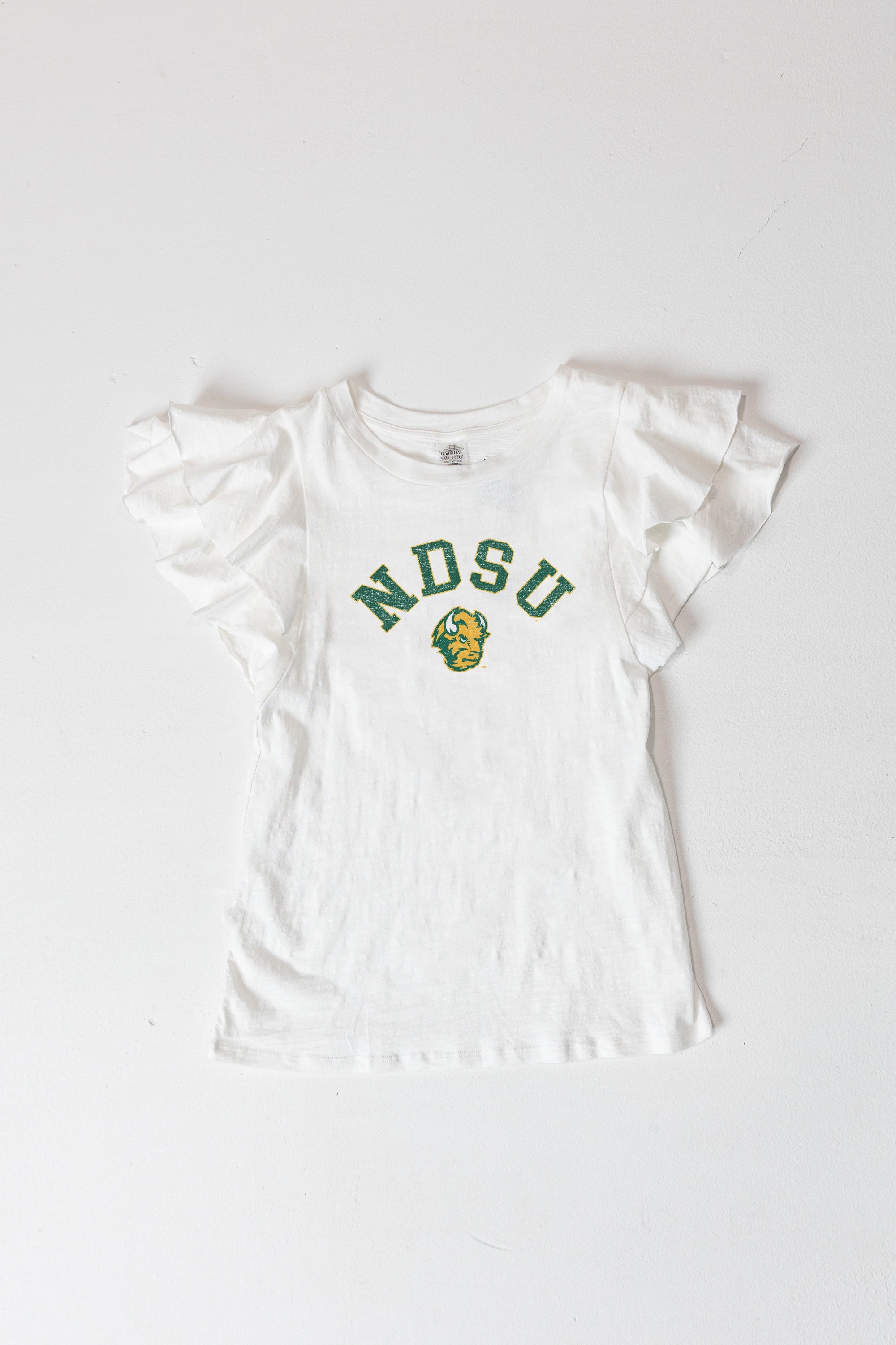 NORTH DAKOTA STATE BISON ALL IN TO WIN FLUTTER SLEEVE CREWNECK TOP