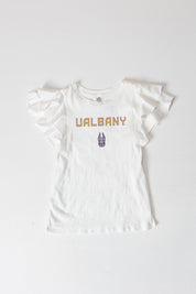 ALBANY GREAT DANES ALL IN TO WIN FLUTTER SLEEVE CREWNECK TOP