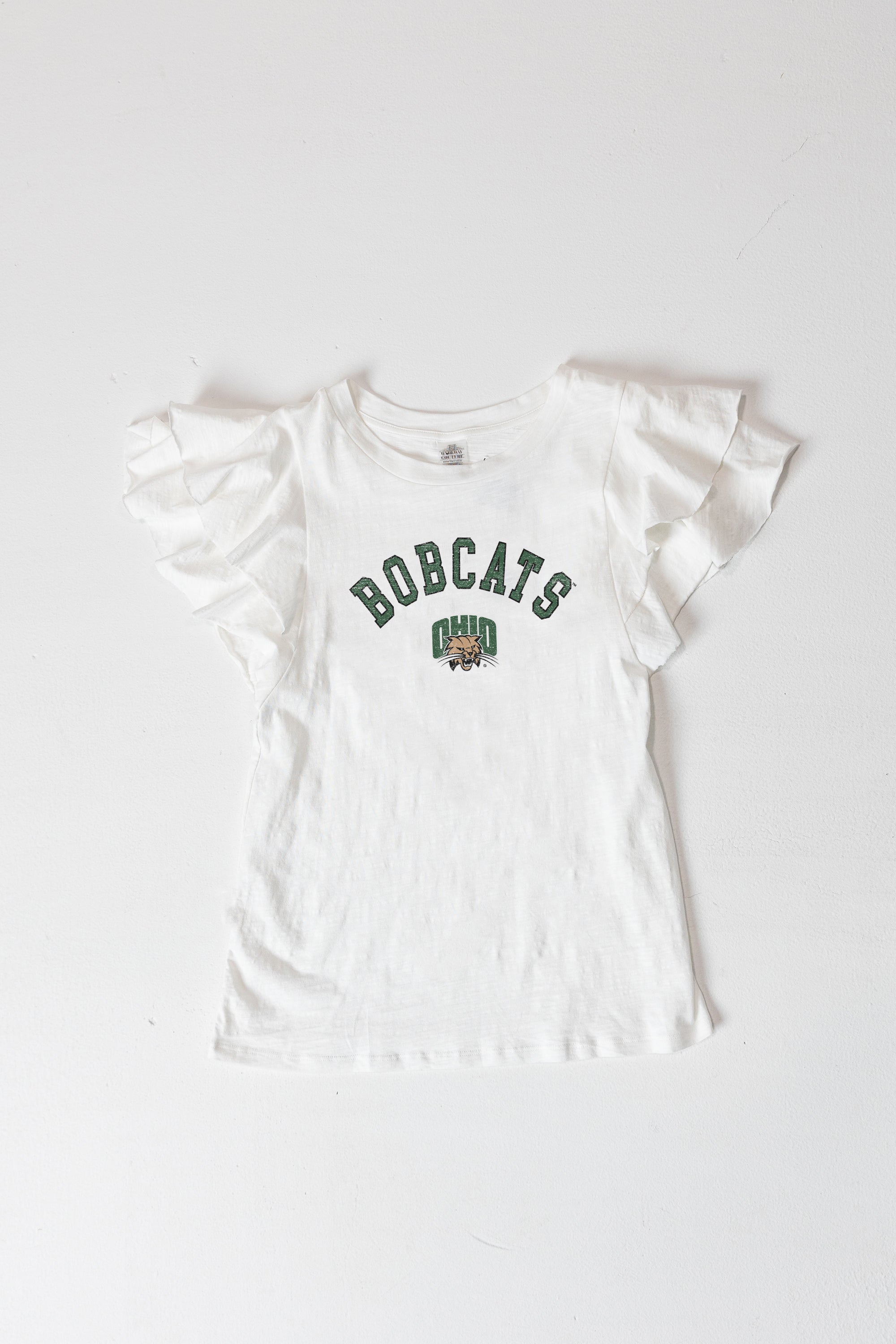 OHIO BOBCATS ALL IN TO WIN FLUTTER SLEEVE CREWNECK TOP