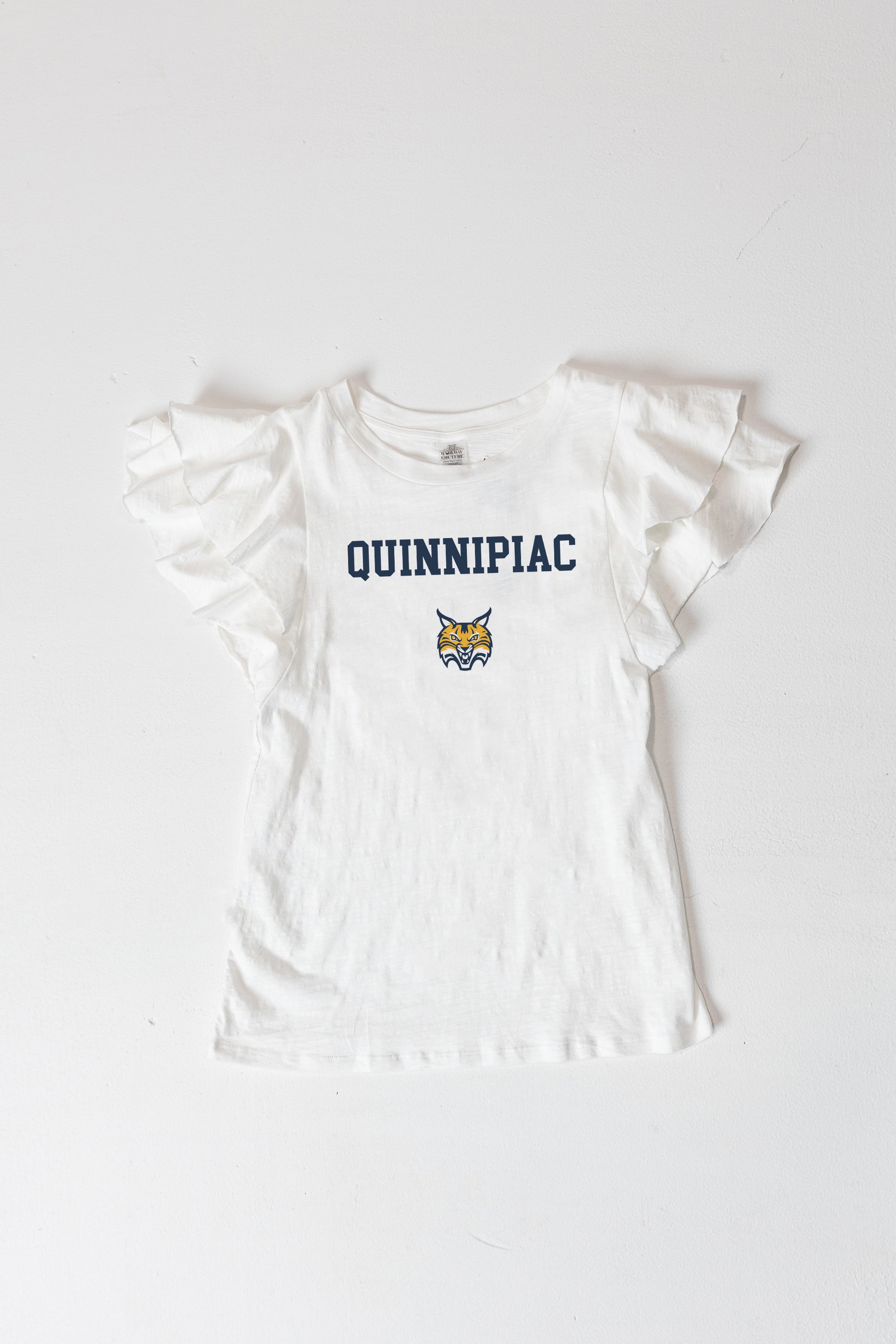 QUINNIPIAC BOBCATS ALL IN TO WIN FLUTTER SLEEVE CREWNECK TOP