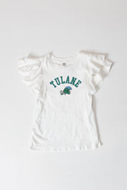 TULANE GREEN WAVE ALL IN TO WIN FLUTTER SLEEVE CREWNECK TOP