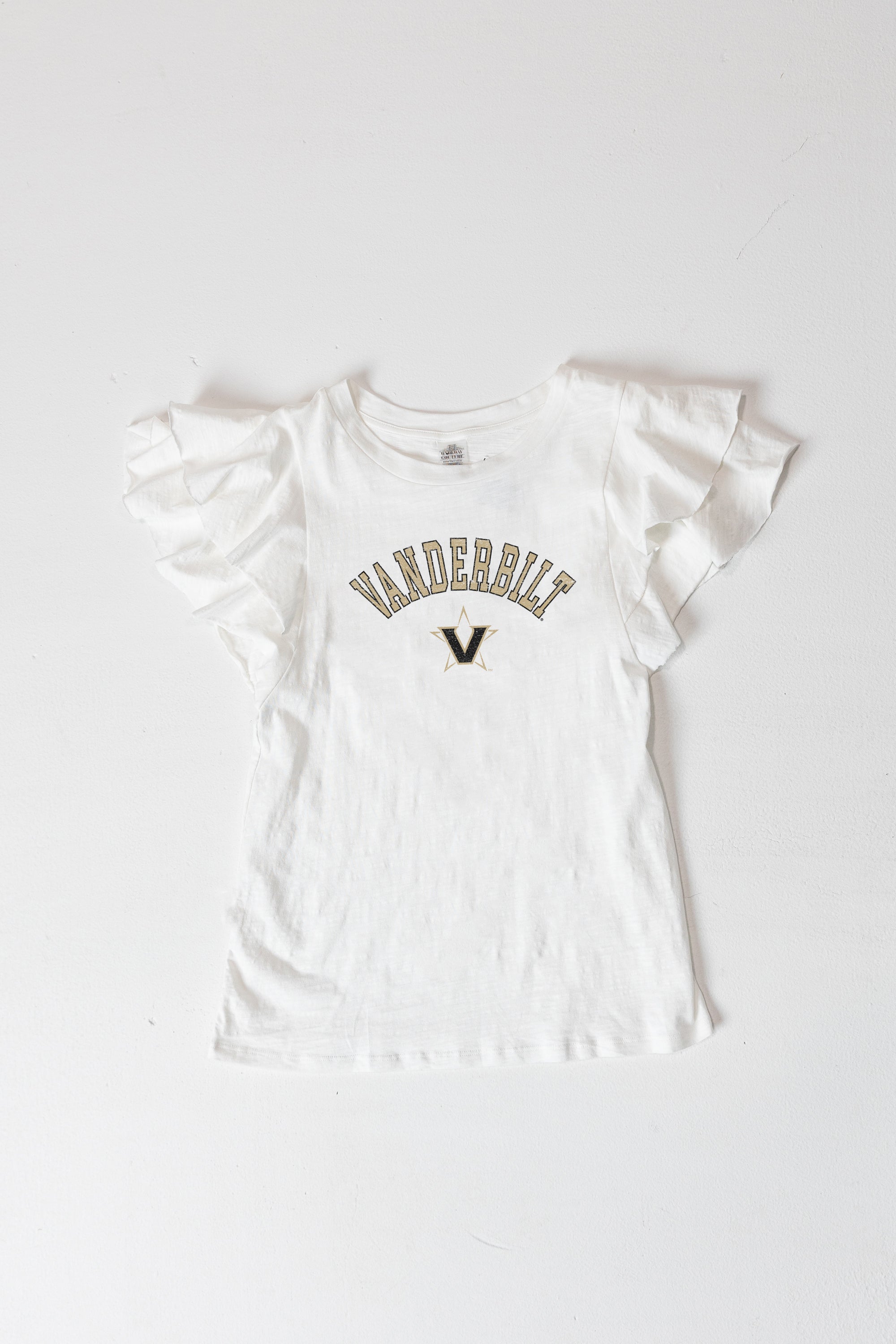 VANDERBILT COMMODORES ALL IN TO WIN FLUTTER SLEEVE CREWNECK TOP