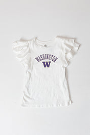 WASHINGTON HUSKIES ALL IN TO WIN FLUTTER SLEEVE CREWNECK TOP