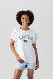 XAVIER MUSKETEERS ALL IN TO WIN FLUTTER SLEEVE CREWNECK TOP