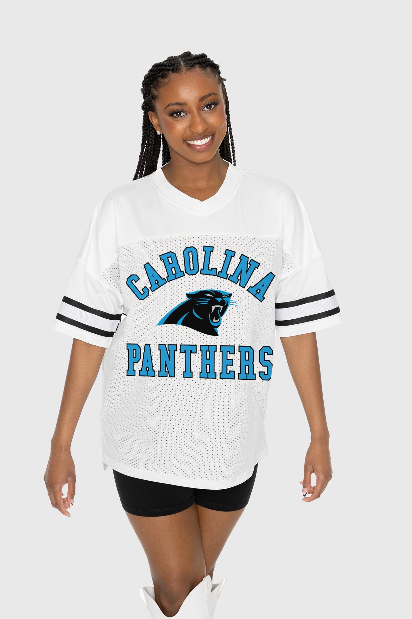 CAROLINA PANTHERS NEXT DOWN ICONIC OVERSIZED FASHION JERSEY BY RANDI MAHOMES