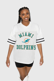MIAMI DOLPHINS NEXT DOWN ICONIC OVERSIZED FASHION JERSEY BY RANDI MAHOMES