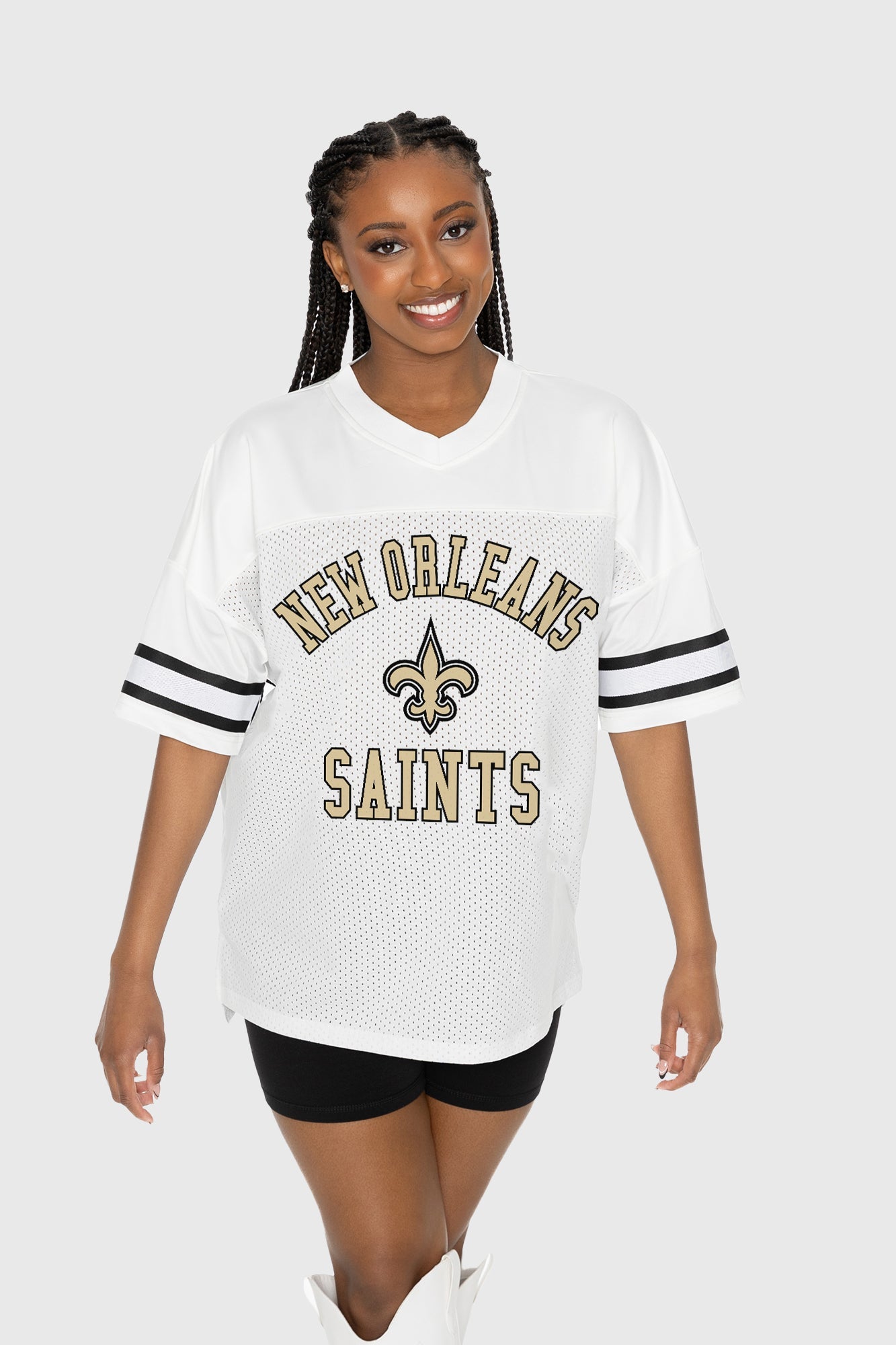 NEW ORLEANS SAINTS NEXT DOWN ICONIC OVERSIZED FASHION JERSEY BY RANDI MAHOMES