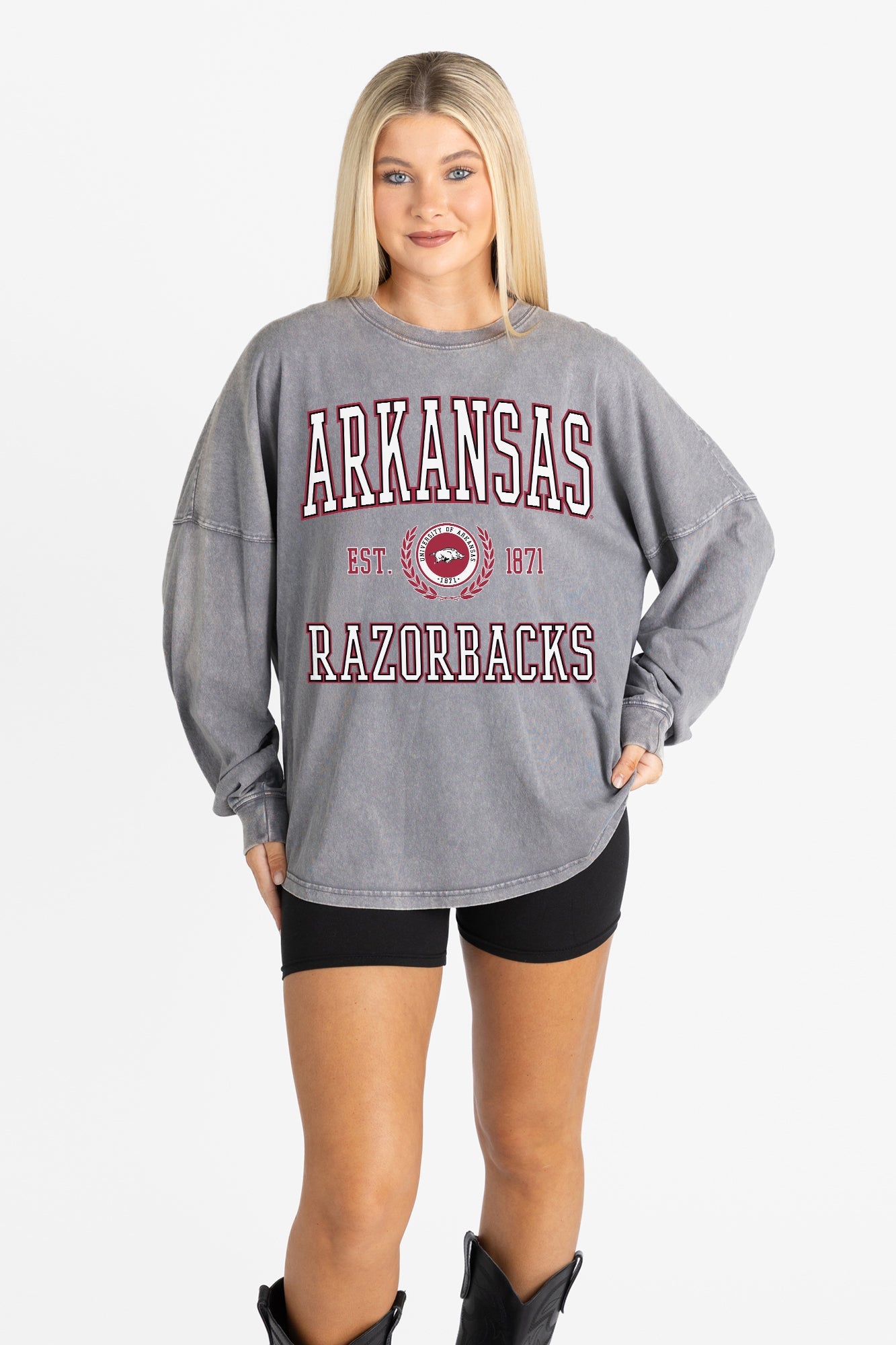 ARKANSAS RAZORBACKS FINAL SCORE FADED WASH PULLOVER