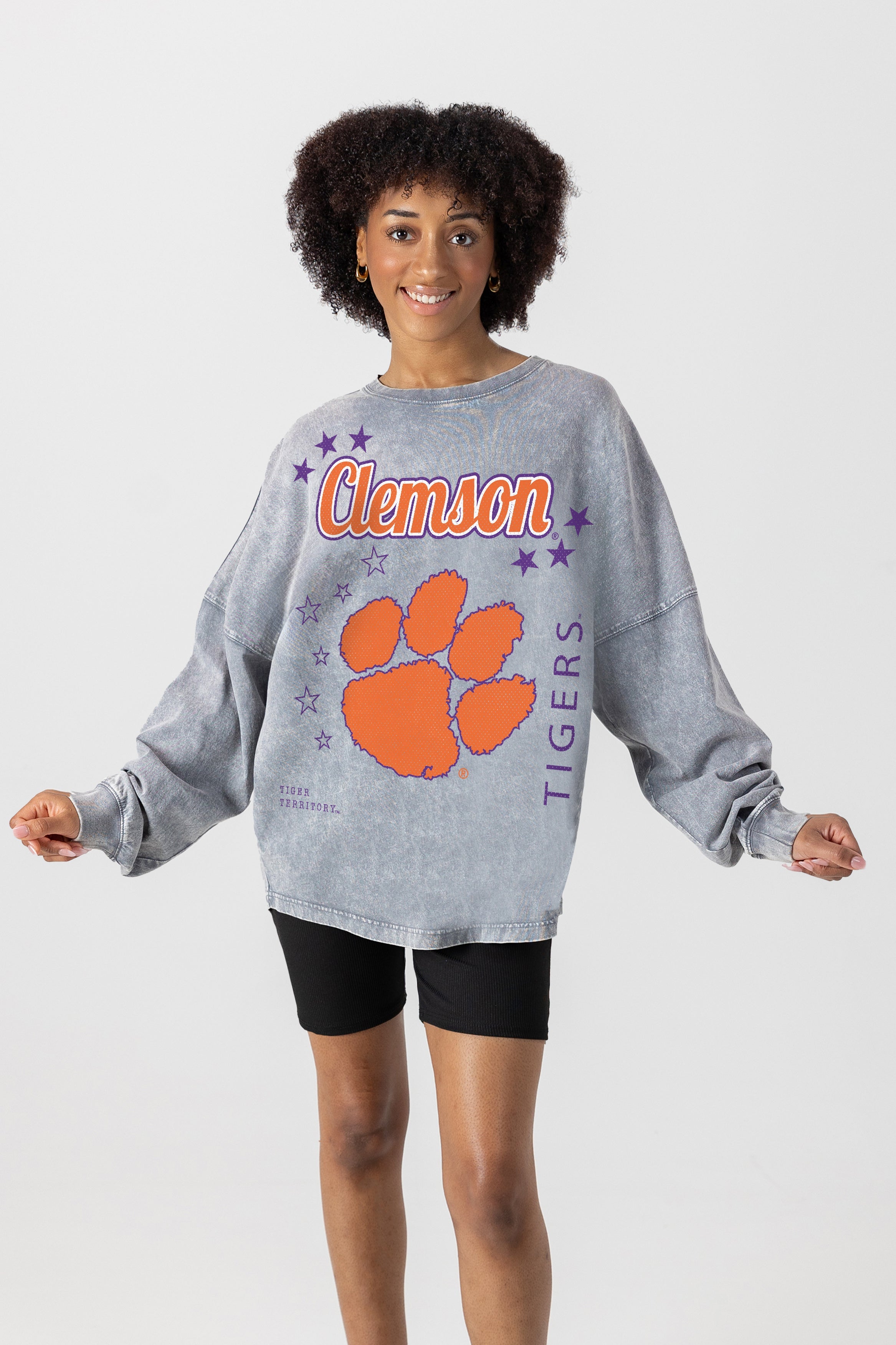 CLEMSON TIGERS STARBOUND OVERSIZED LONG SLEEVE SNOW WASH TEE