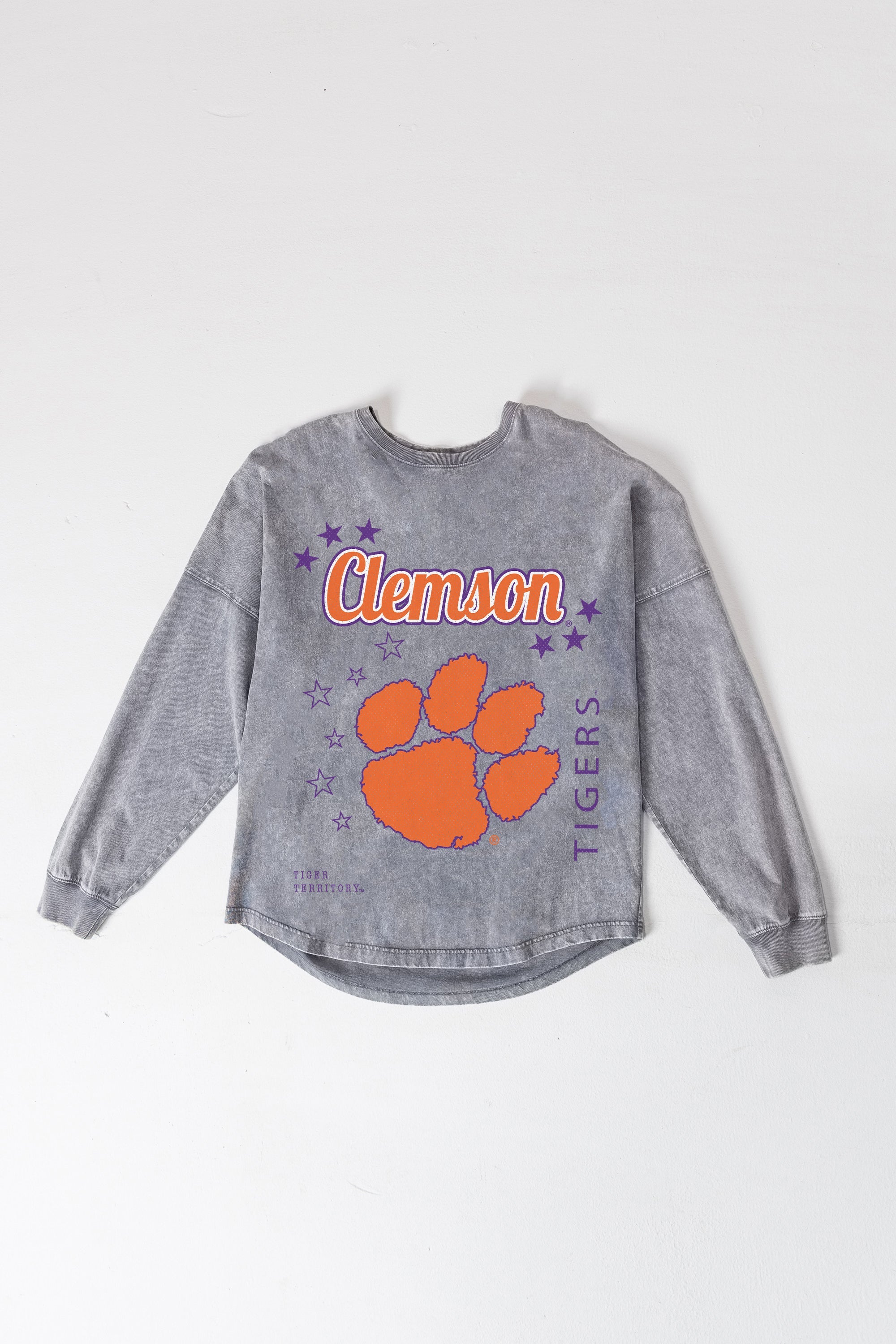 CLEMSON TIGERS STARBOUND OVERSIZED LONG SLEEVE SNOW WASH TEE