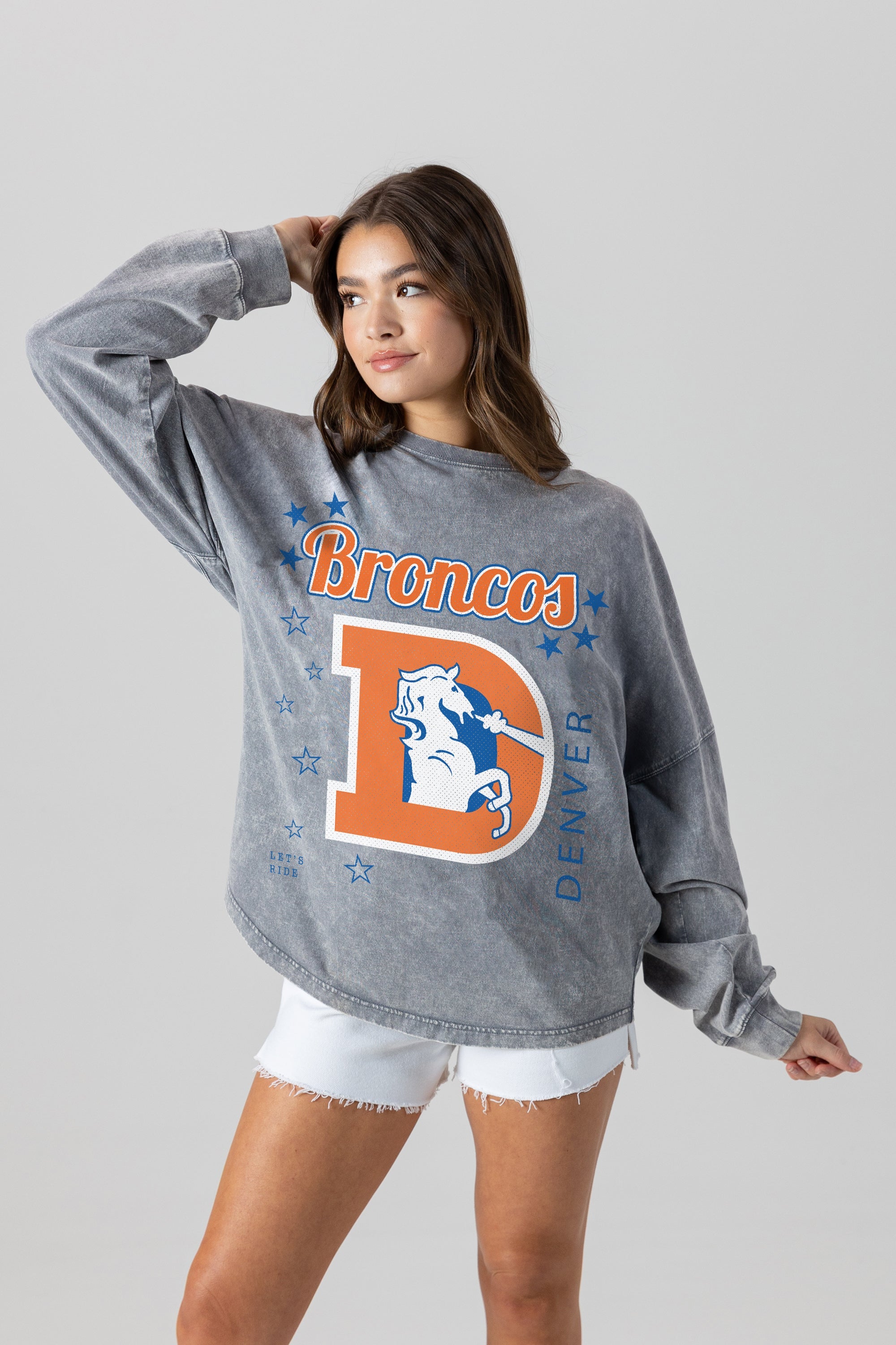 DENVER BRONCOS STARBOUND OVERSIZED LONG SLEEVE SNOW WASH TEE