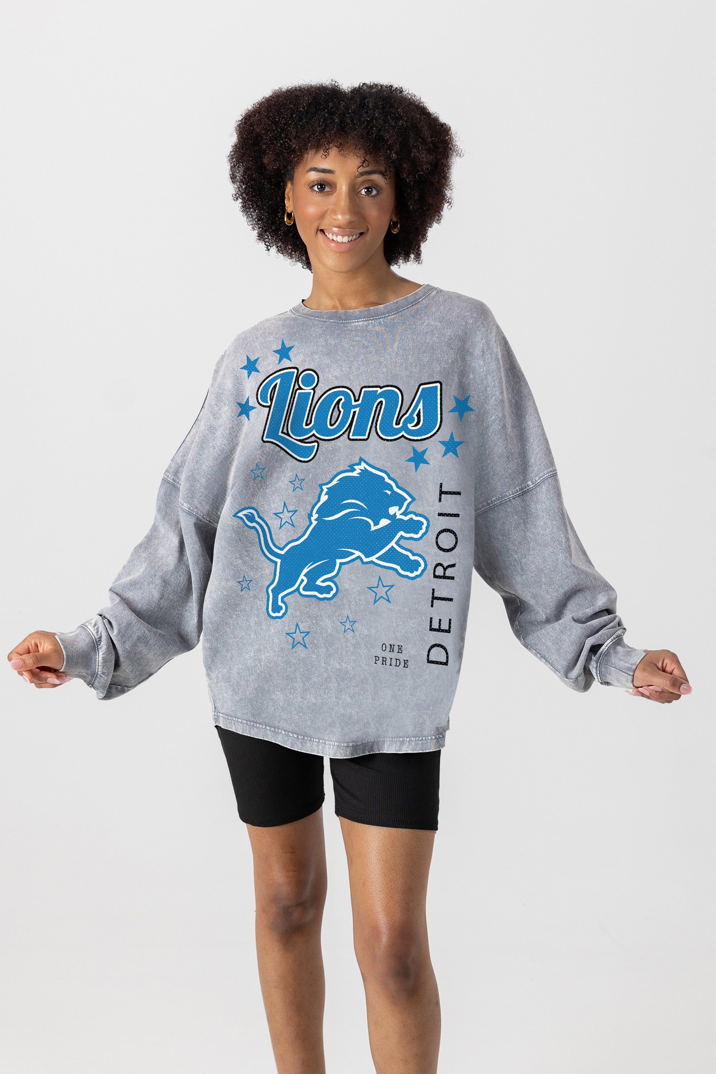 DETROIT LIONS STARBOUND OVERSIZED LONG SLEEVE SNOW WASH TEE