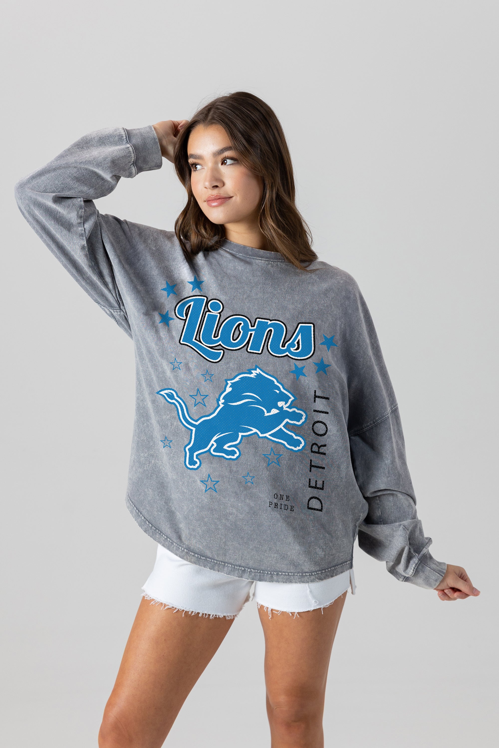 DETROIT LIONS STARBOUND OVERSIZED LONG SLEEVE SNOW WASH TEE