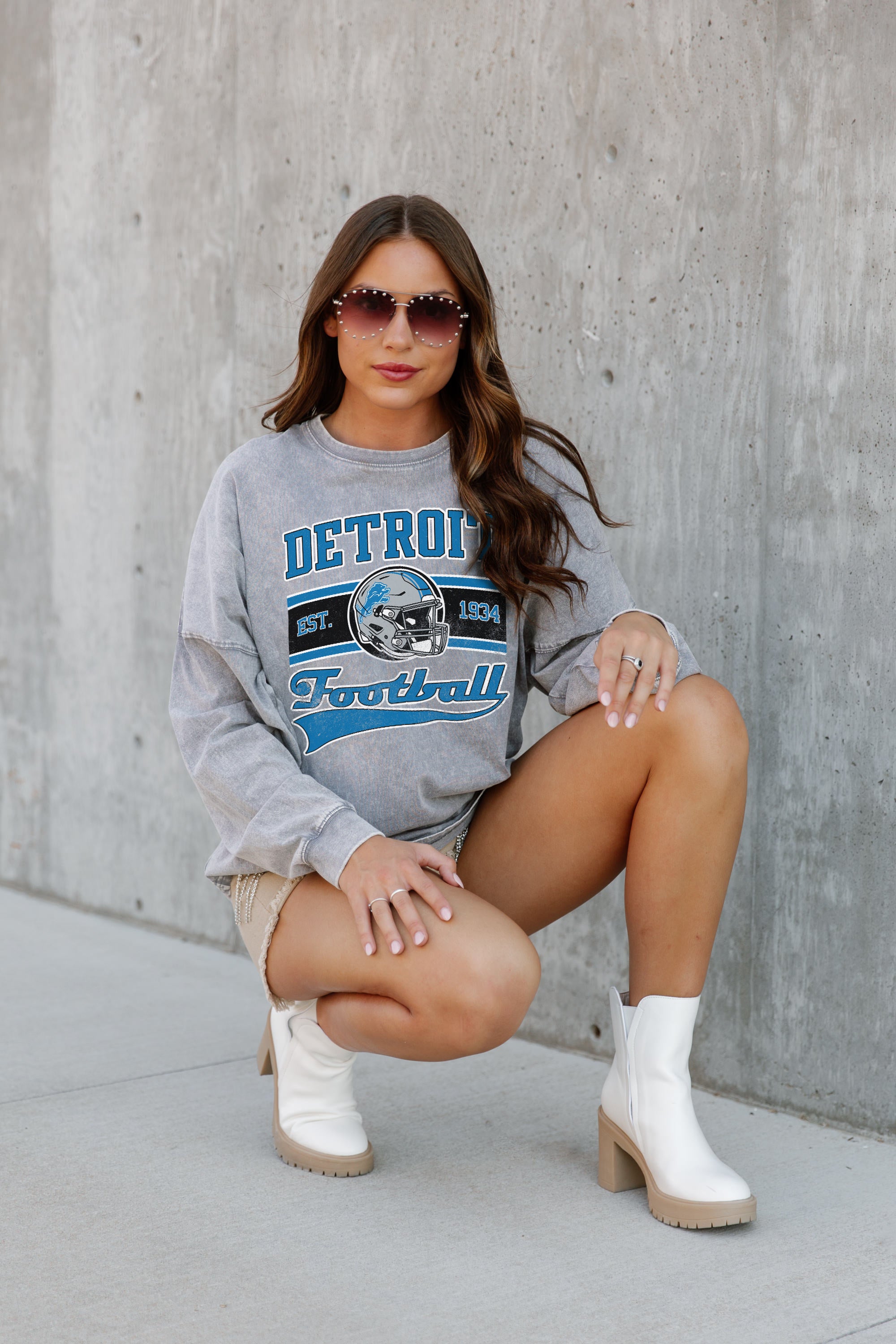 DETROIT LIONS No Timeouts Faded Wash Pullover