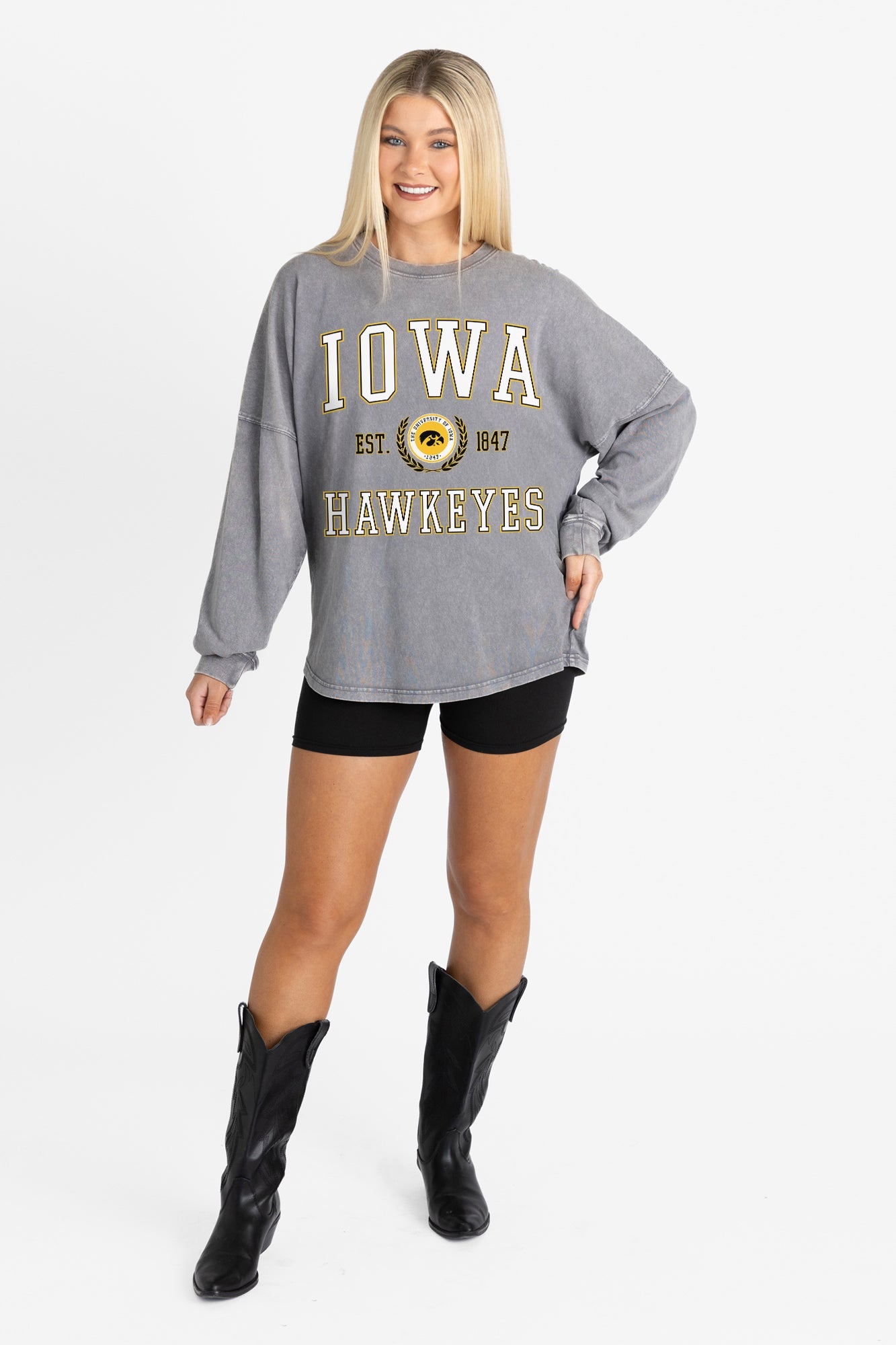 IOWA HAWKEYES FINAL SCORE FADED WASH PULLOVER