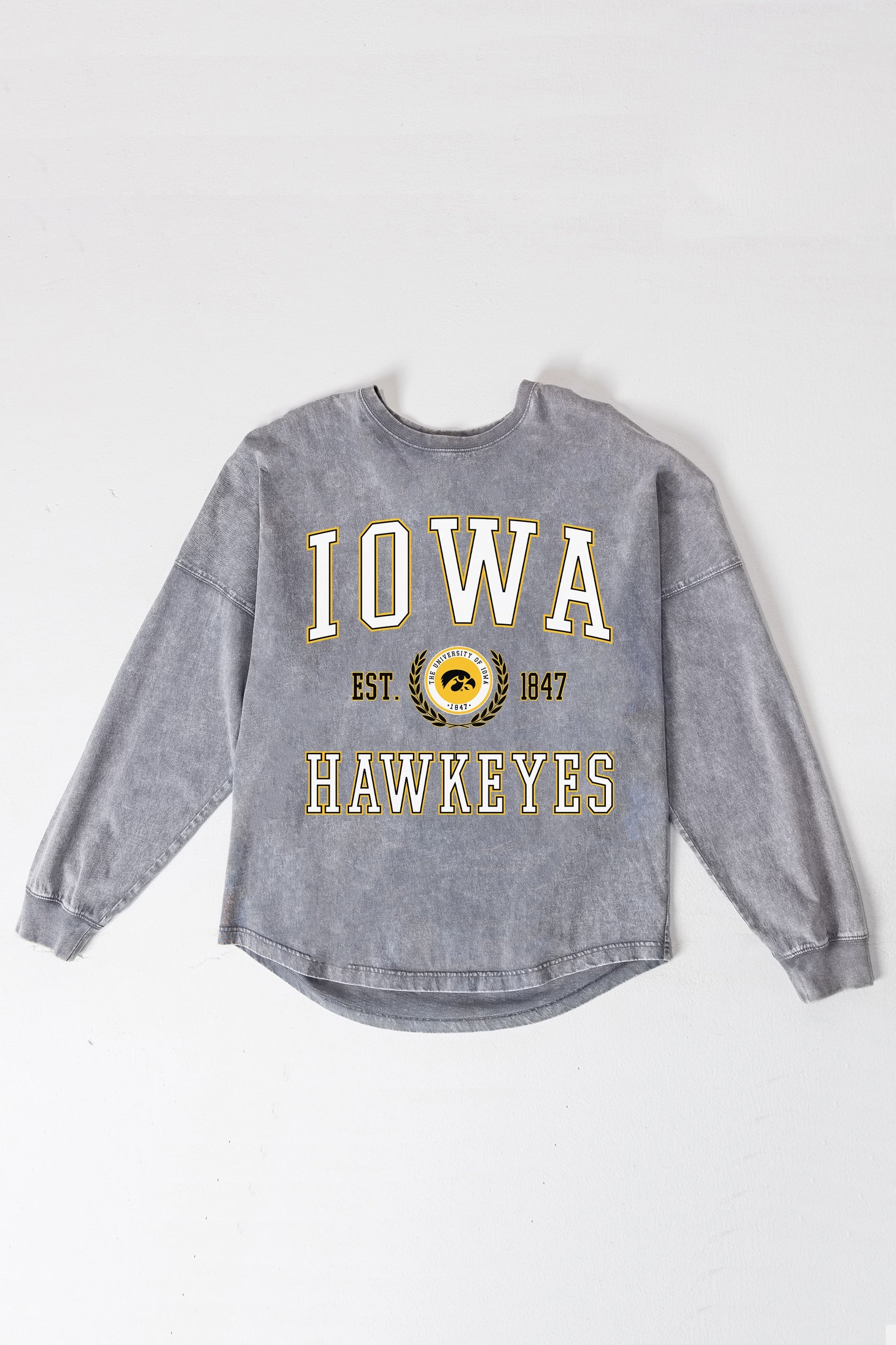 IOWA HAWKEYES FINAL SCORE FADED WASH PULLOVER