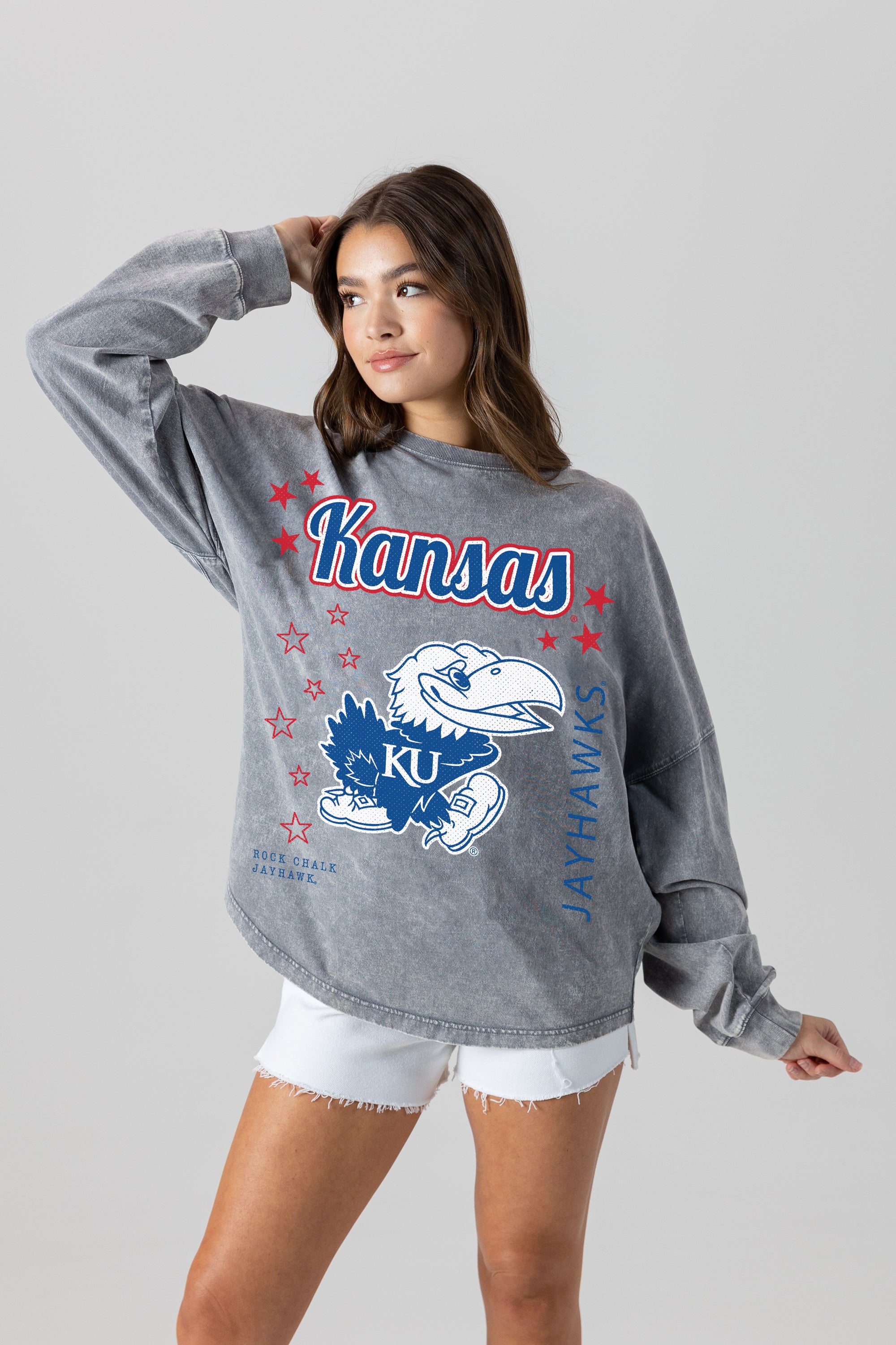 KANSAS JAYHAWKS STARBOUND OVERSIZED LONG SLEEVE SNOW WASH TEE