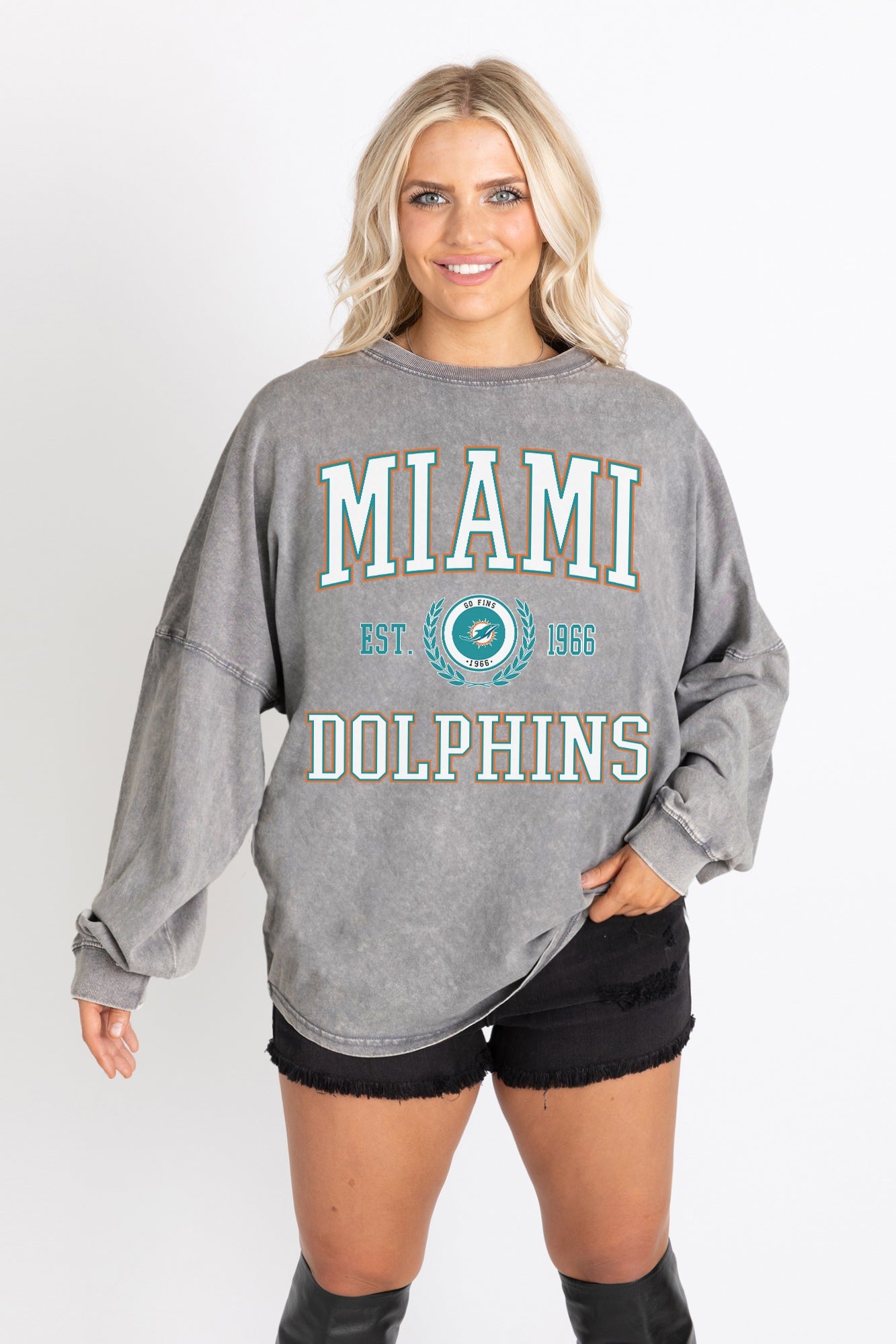 MIAMI DOLPHINS FINAL SCORE FADED WASH PULLOVER