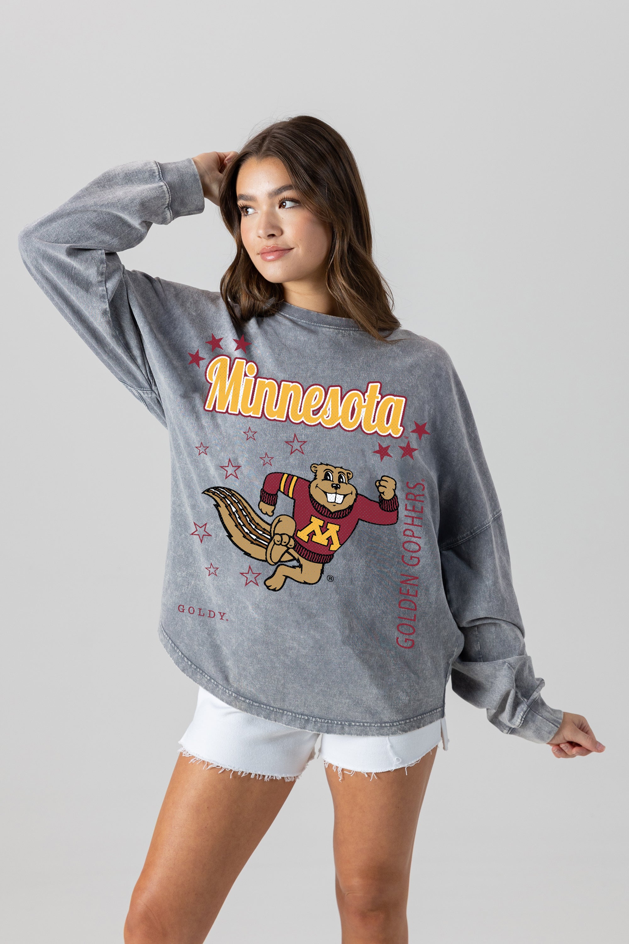 MINNESOTA GOLDEN GOPHERS STARBOUND OVERSIZED LONG SLEEVE SNOW WASH TEE