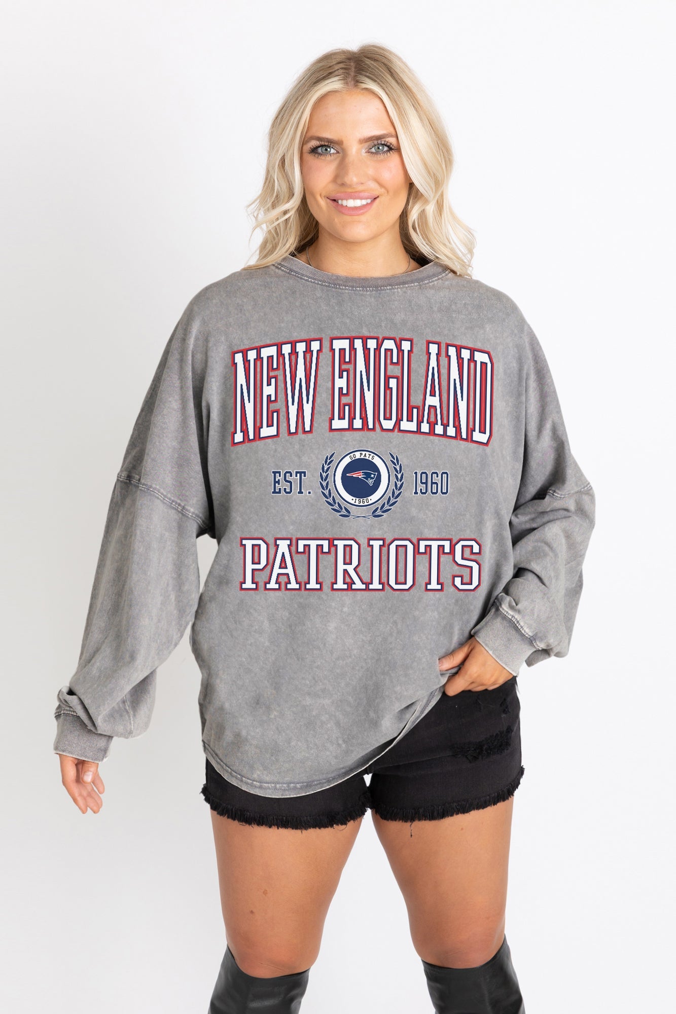 NEW ENGLAND PATRIOTS FINAL SCORE FADED WASH PULLOVER