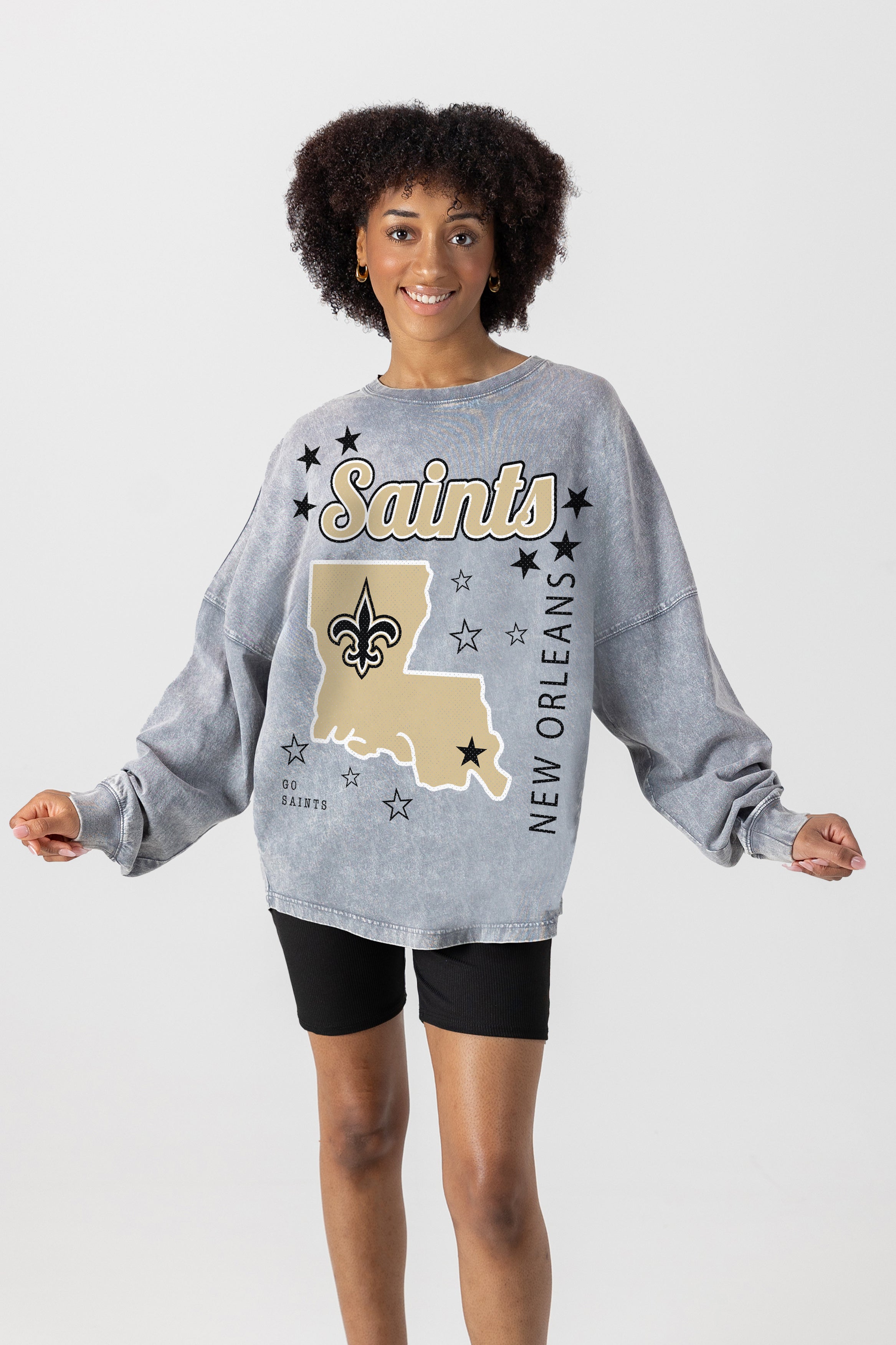 NEW ORLEANS SAINTS STARBOUND OVERSIZED LONG SLEEVE SNOW WASH TEE