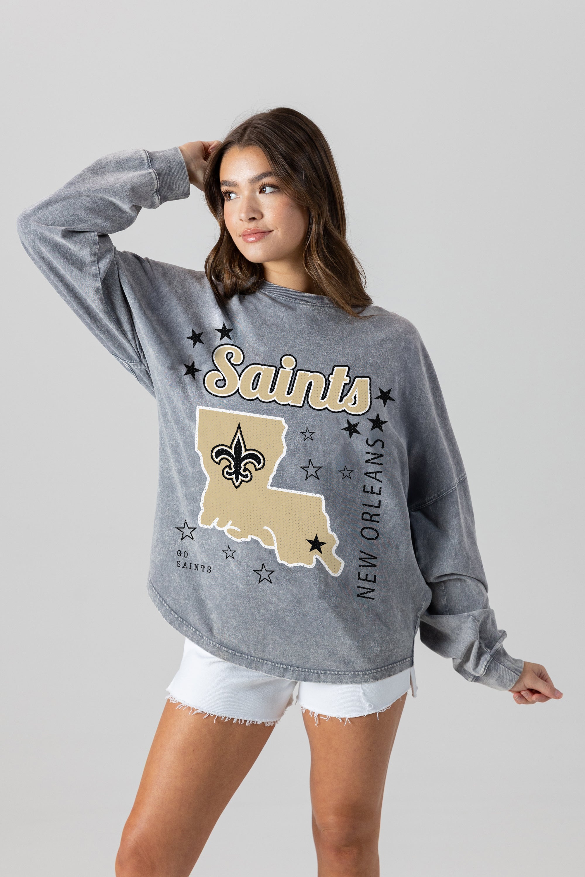 NEW ORLEANS SAINTS STARBOUND OVERSIZED LONG SLEEVE SNOW WASH TEE