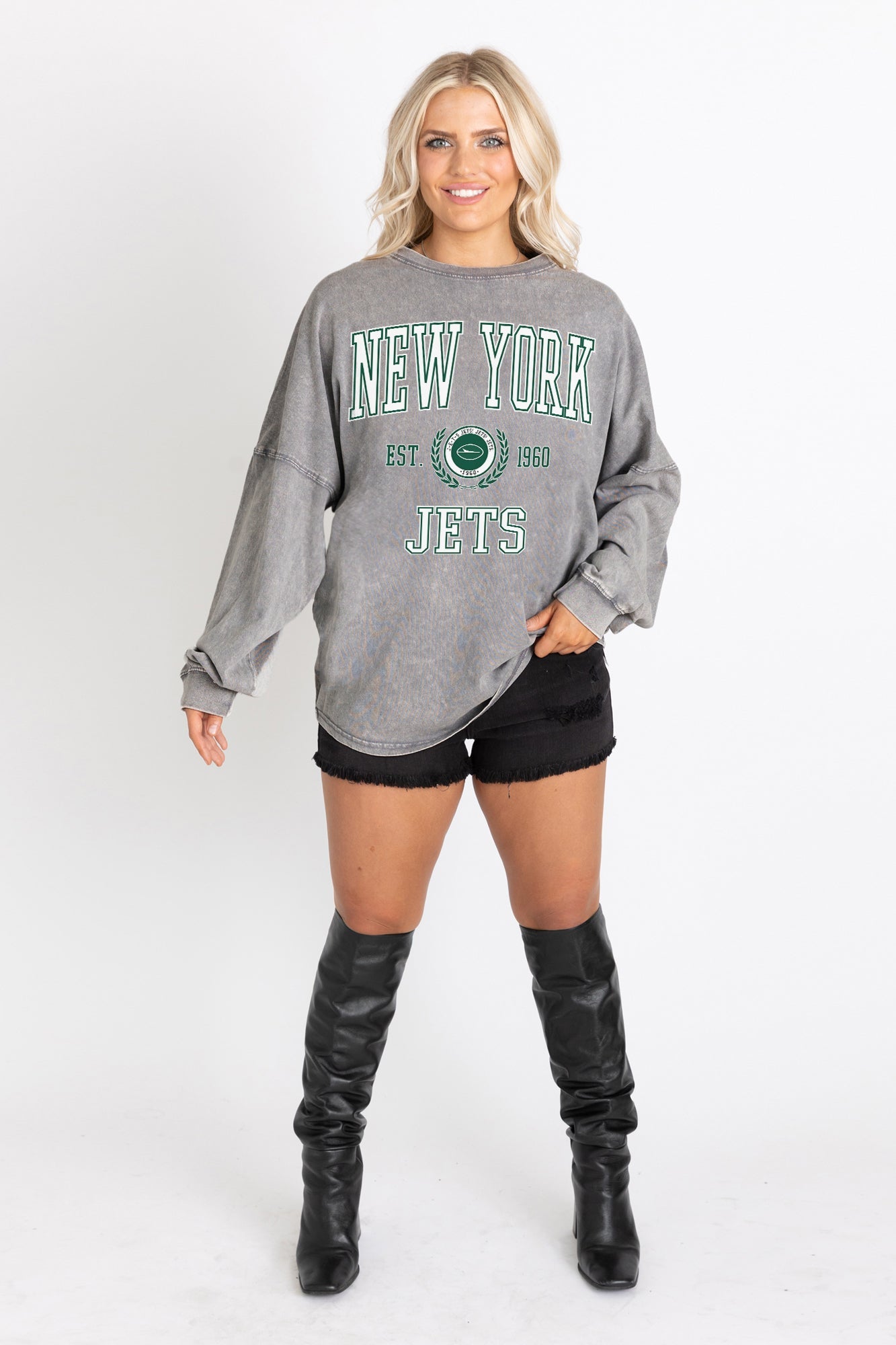 NEW YORK JETS FINAL SCORE FADED WASH PULLOVER