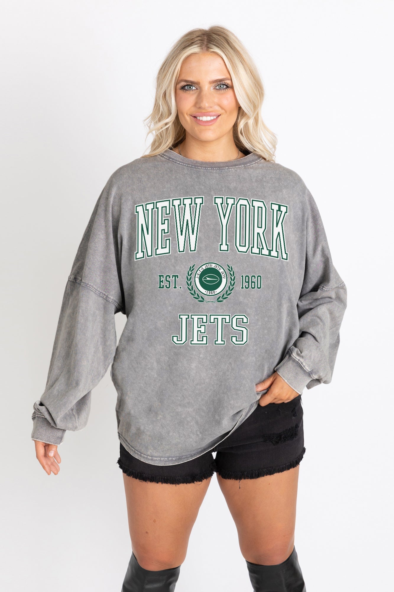 NEW YORK JETS FINAL SCORE FADED WASH PULLOVER