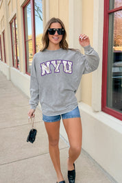 NEW YORK UNIVERSITY VIOLETS ON THE HUNT FADED WASH PULLOVER