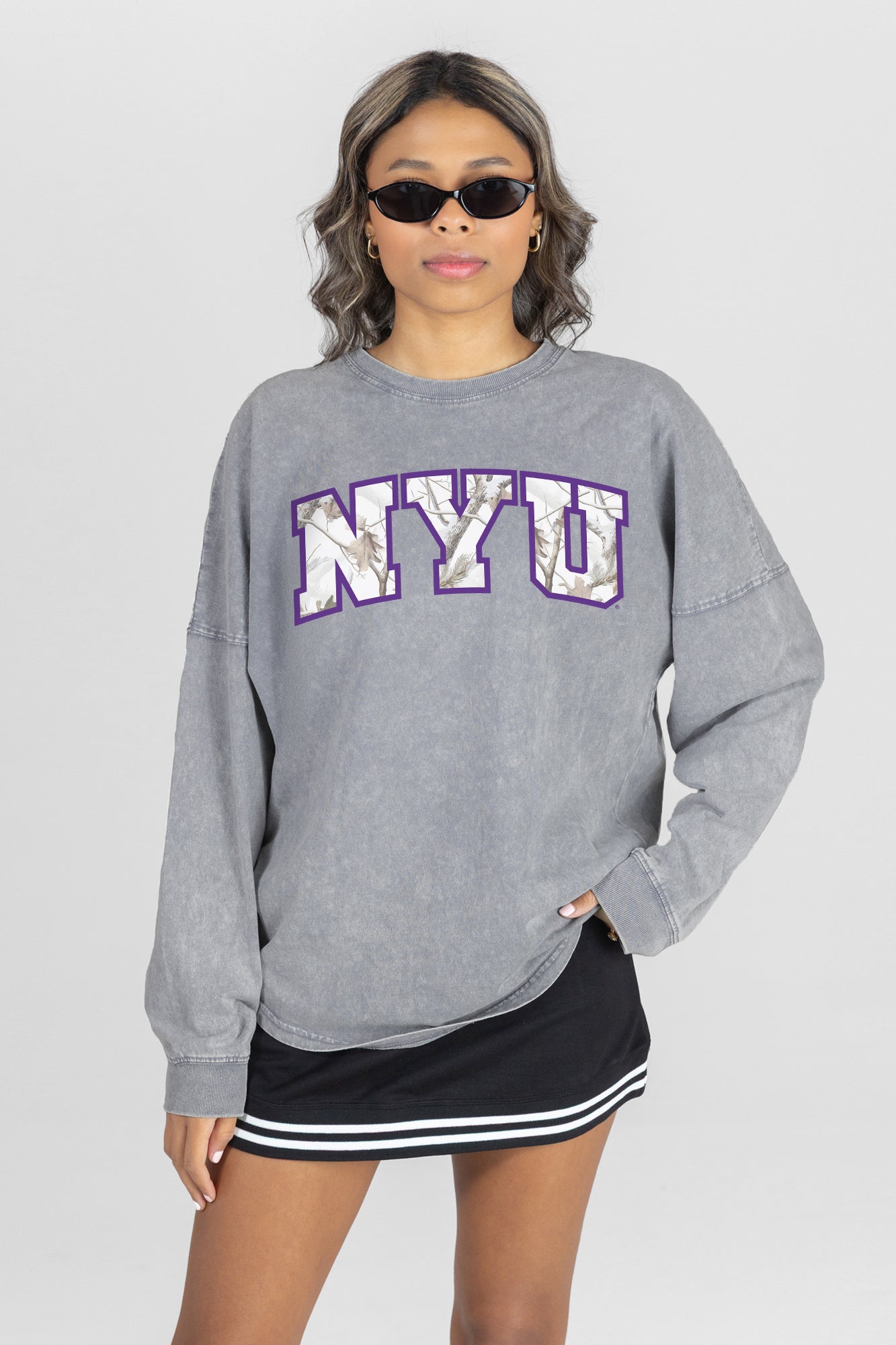 NEW YORK UNIVERSITY VIOLETS ON THE HUNT FADED WASH PULLOVER