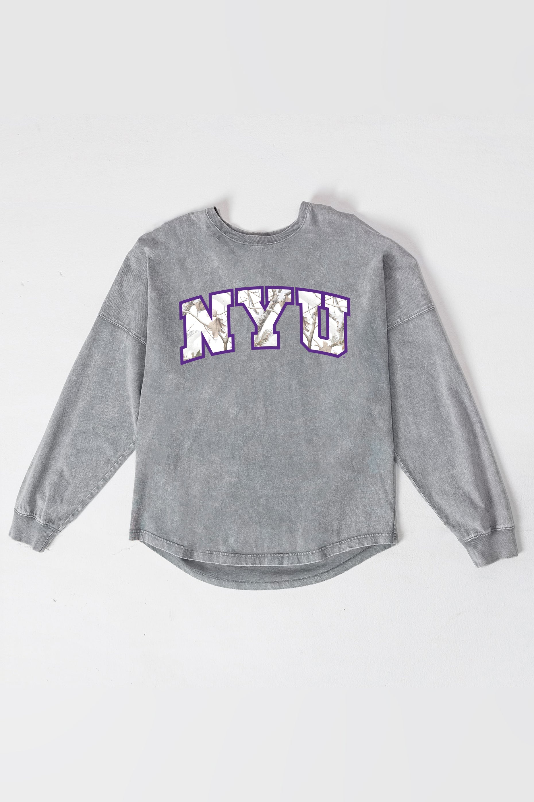 NEW YORK UNIVERSITY VIOLETS ON THE HUNT FADED WASH PULLOVER