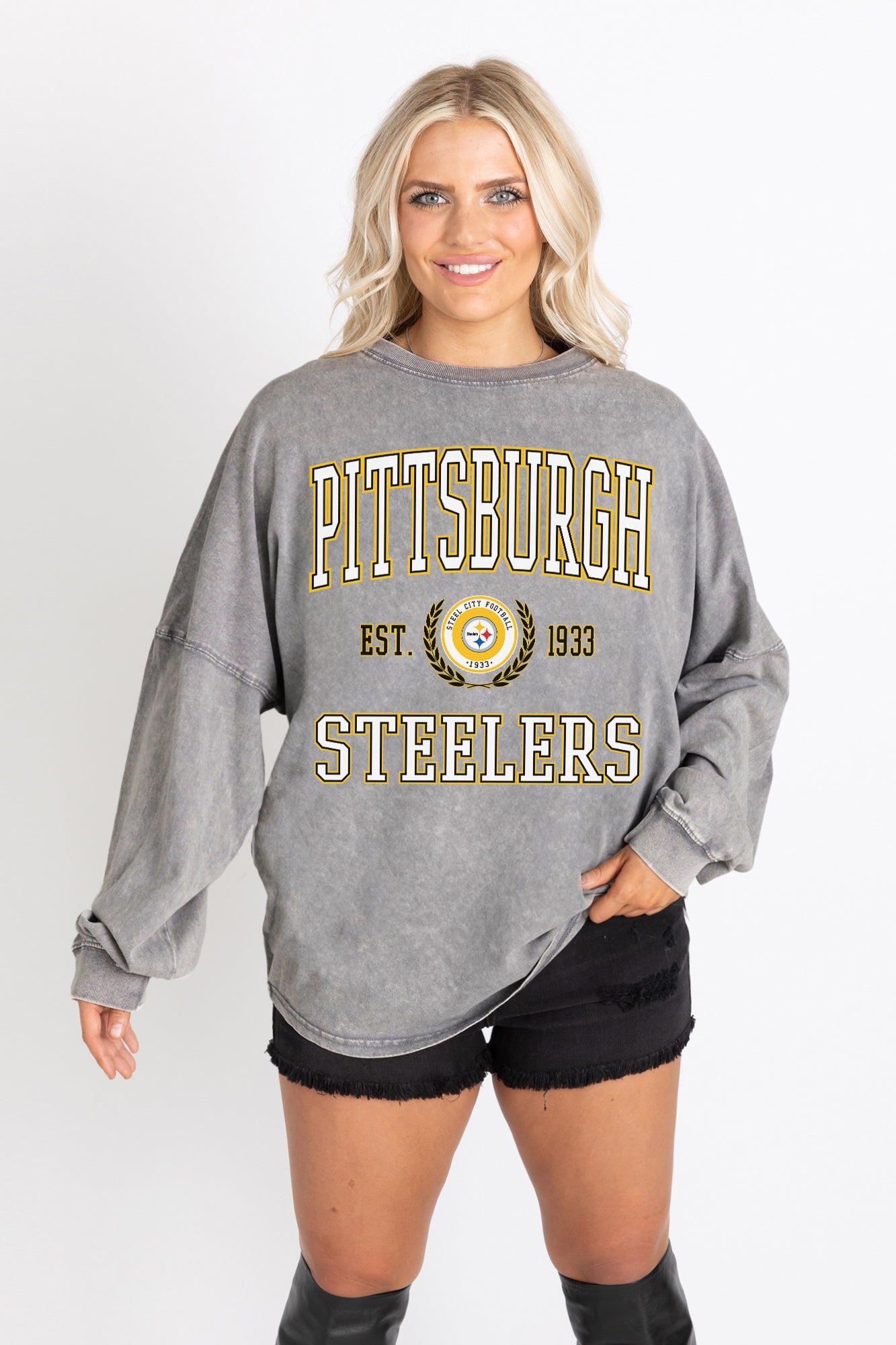 PITTSBURGH STEELERS FINAL SCORE FADED WASH PULLOVER