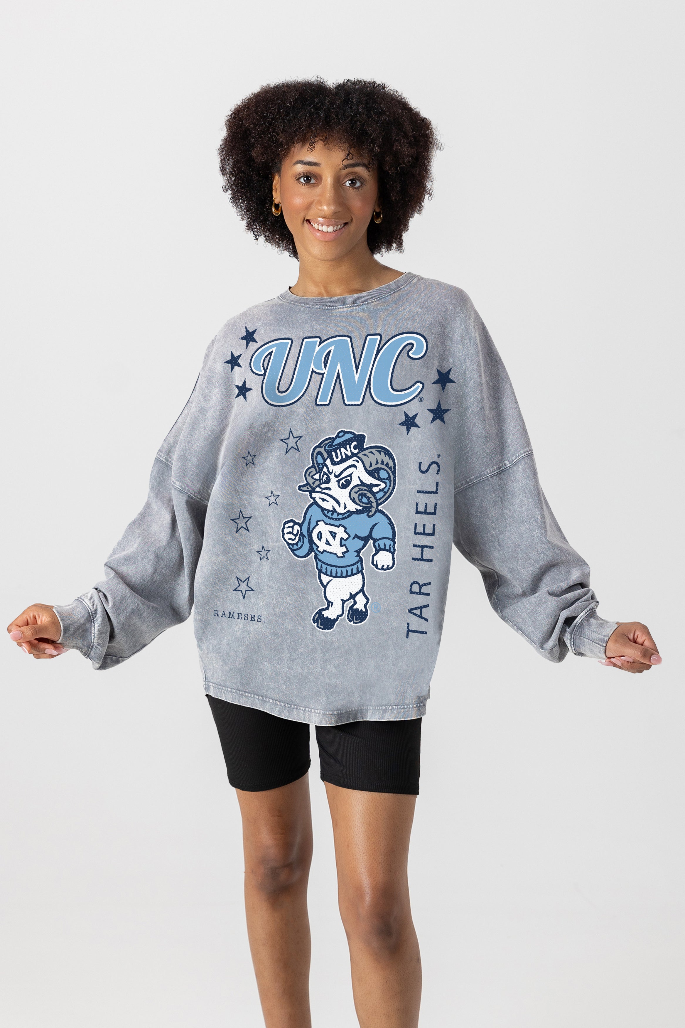 NORTH CAROLINA TAR HEELS STARBOUND OVERSIZED LONG SLEEVE SNOW WASH TEE