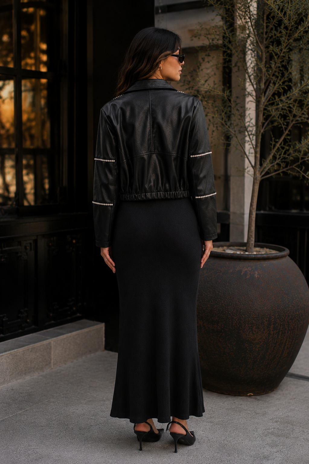 IMANI FAUX LEATHER STUDDED BOMBER JACKET