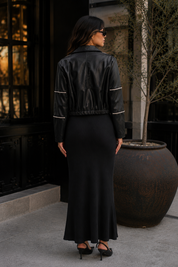 IMANI FAUX LEATHER STUDDED BOMBER JACKET