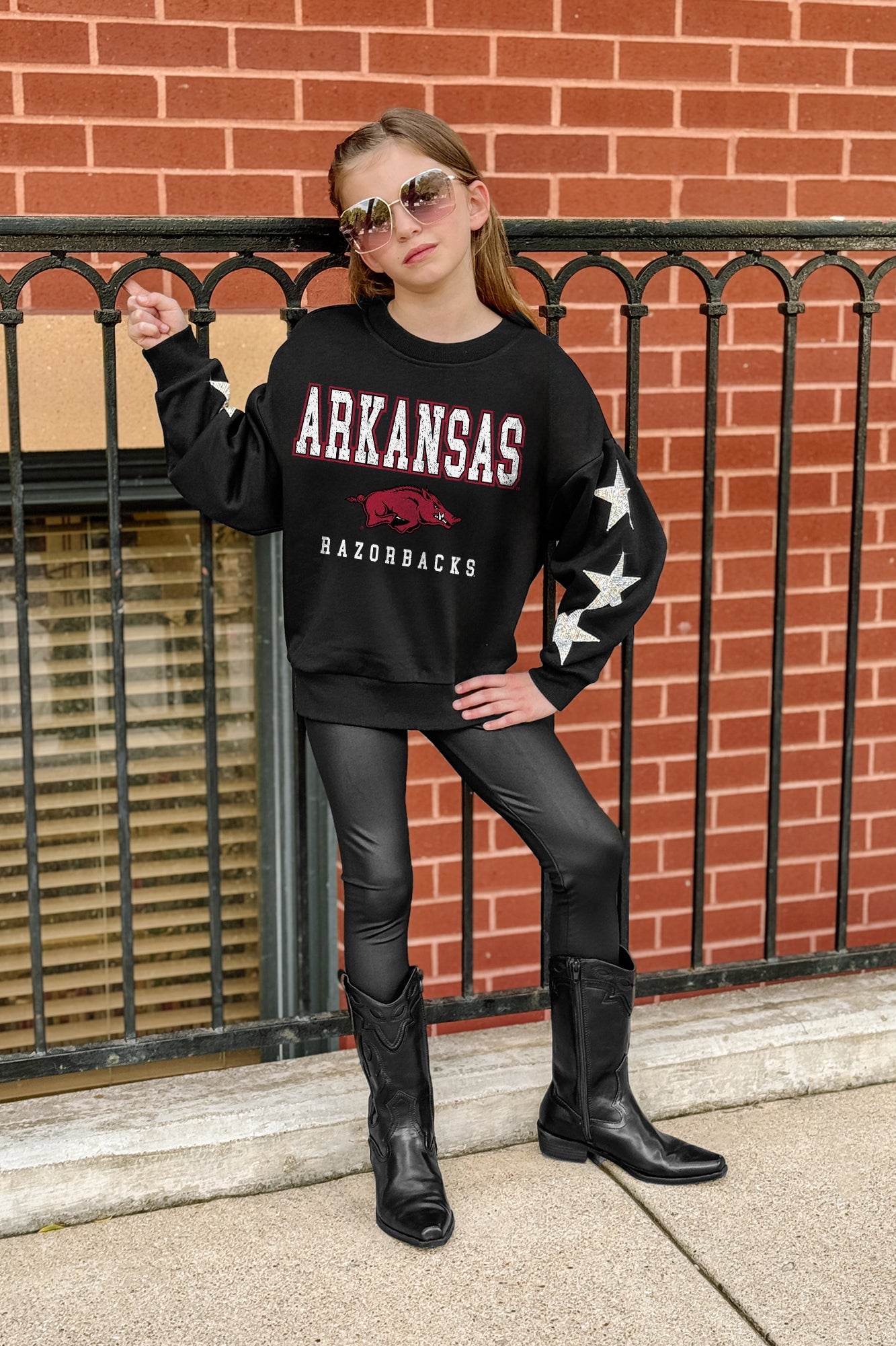 ARKANSAS RAZORBACKS VELOCITY KIDS STAR SLEEVE CREWNECK PULLOVER