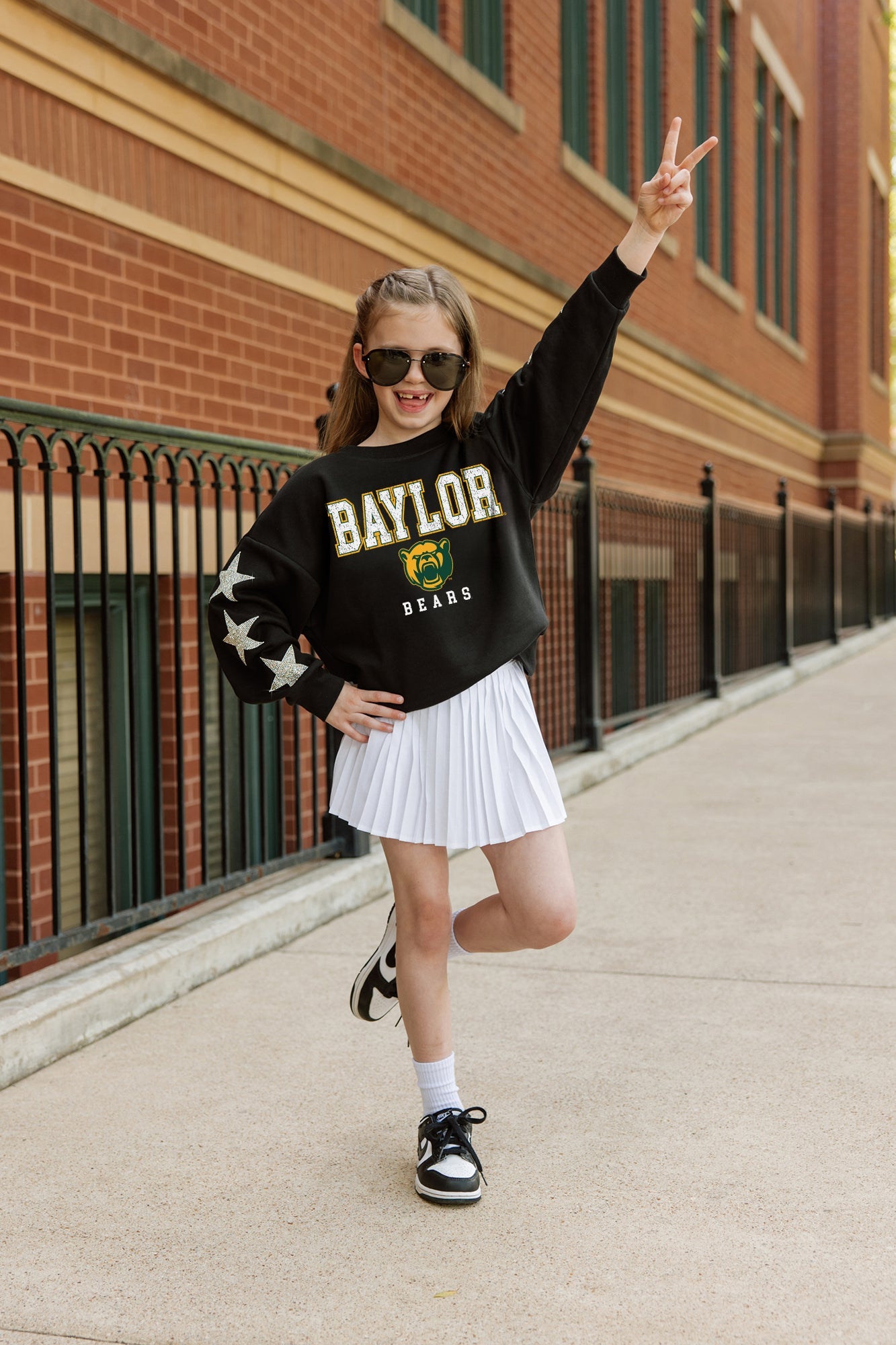BAYLOR BEARS VELOCITY KIDS STAR SLEEVE CREWNECK PULLOVER