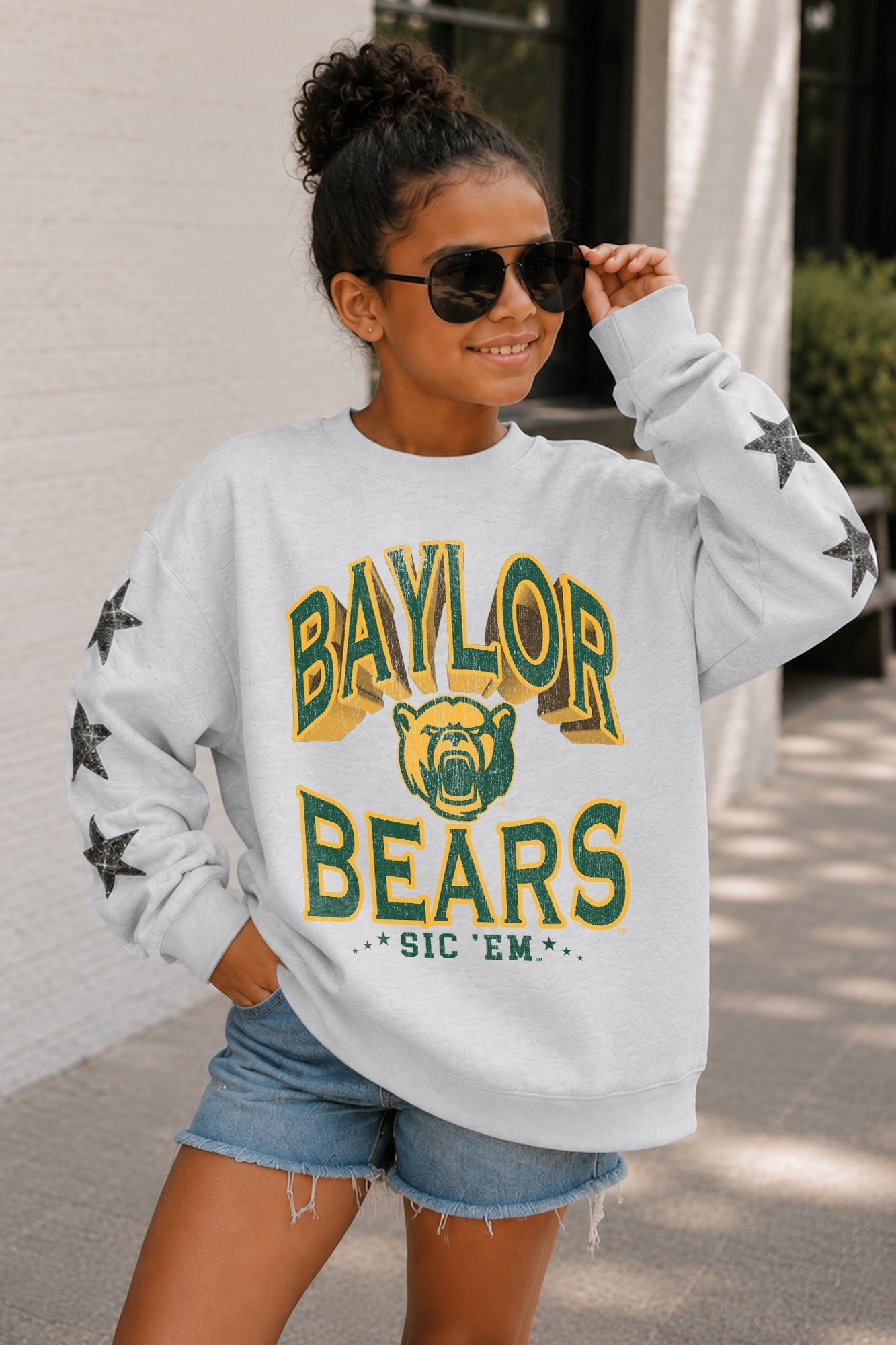 BAYLOR BEARS KIDS STAR SLEEVE CREWNECK PULLOVER