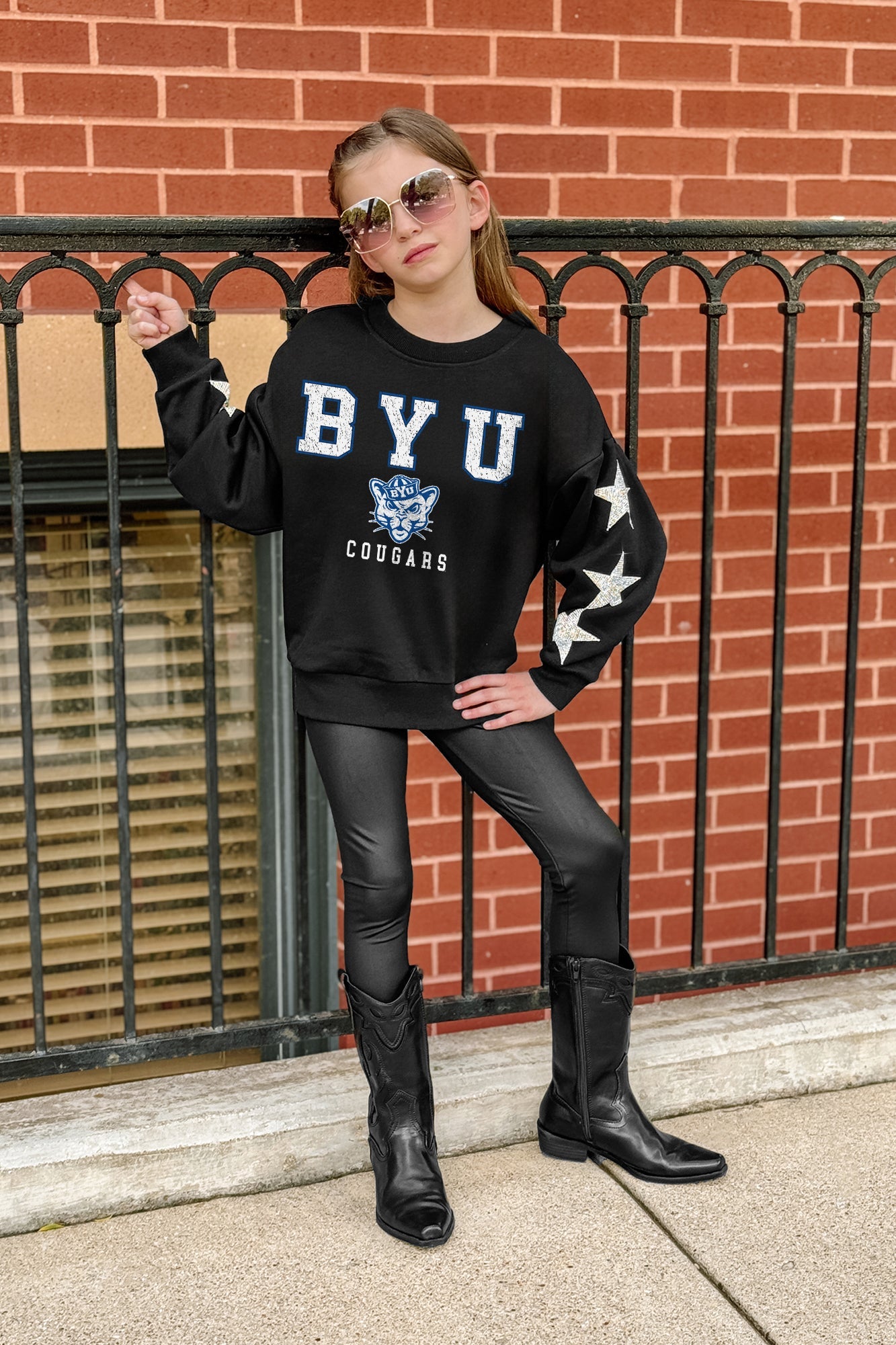 BYU COUGARS VELOCITY KIDS STAR SLEEVE CREWNECK PULLOVER