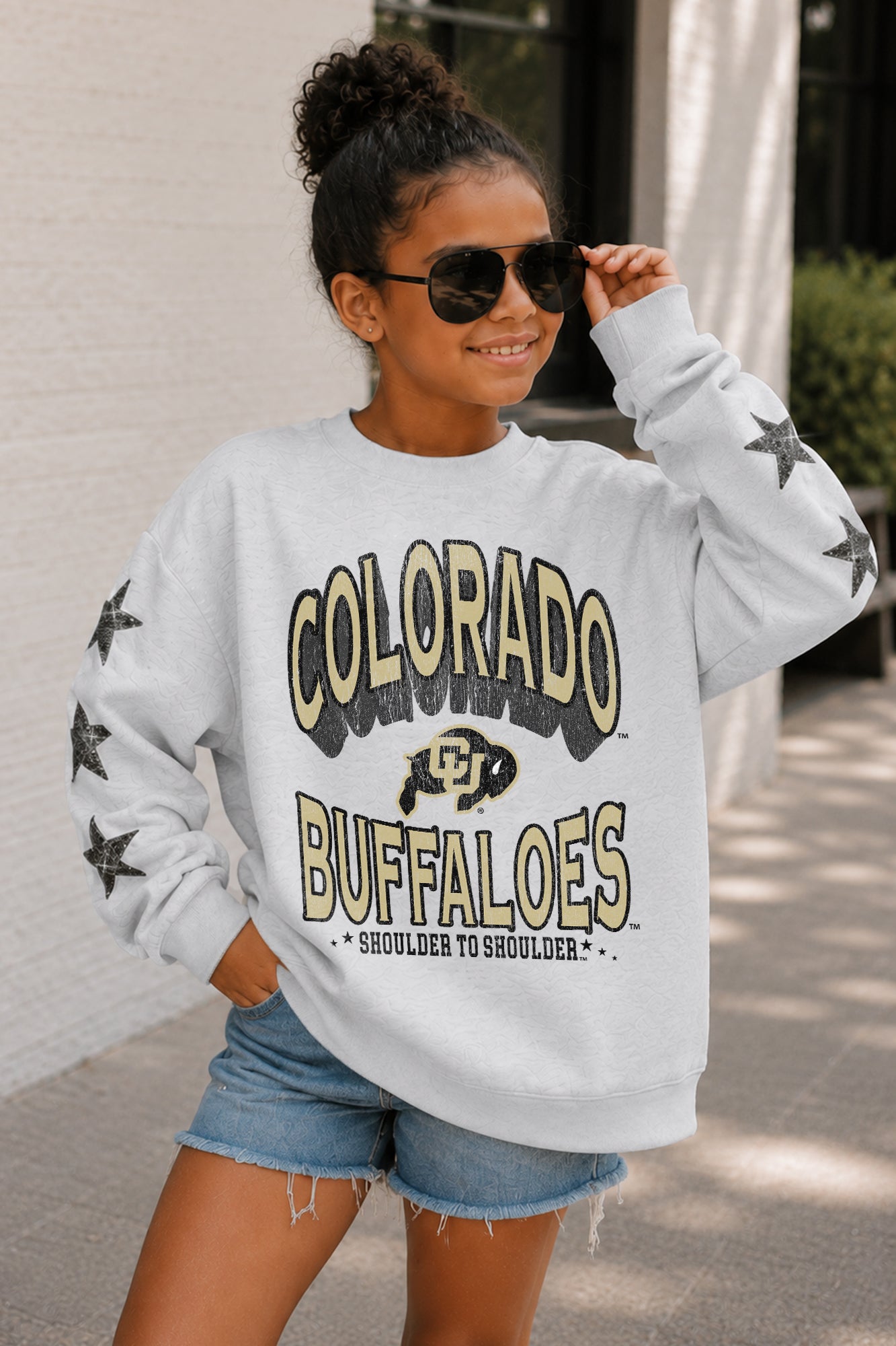 COLORADO BUFFALOES KIDS STAR SLEEVE CREWNECK PULLOVER