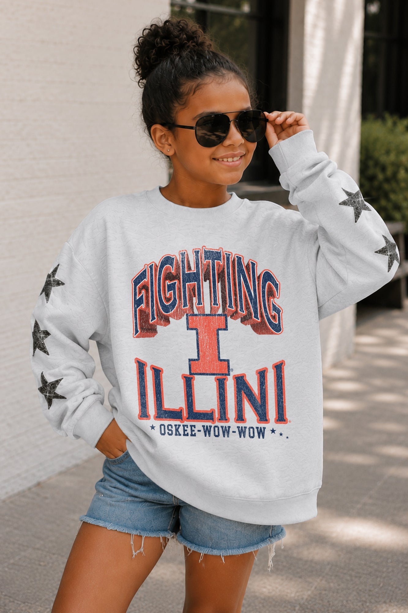 ILLINOIS FIGHTING ILLINI KIDS STAR SLEEVE CREWNECK PULLOVER