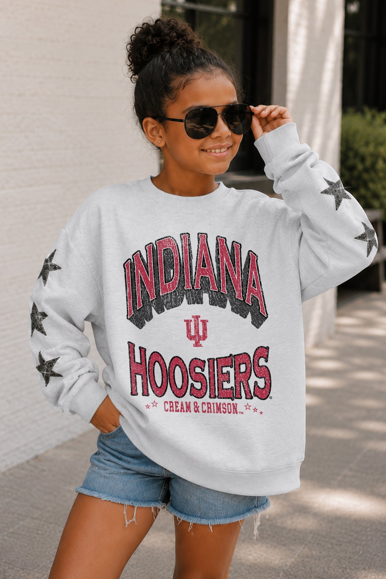 INDIANA HOOSIERS KIDS STAR SLEEVE CREWNECK PULLOVER