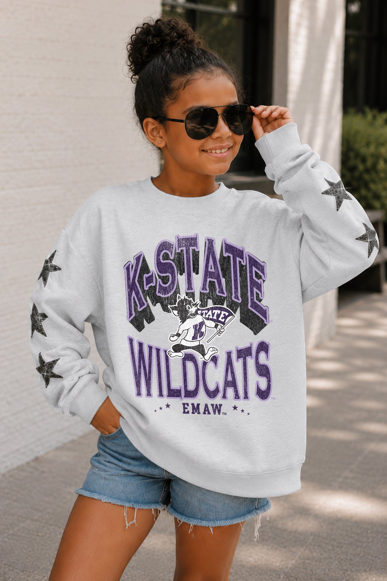 KANSAS STATE WILDCATS KIDS STAR SLEEVE CREWNECK PULLOVER