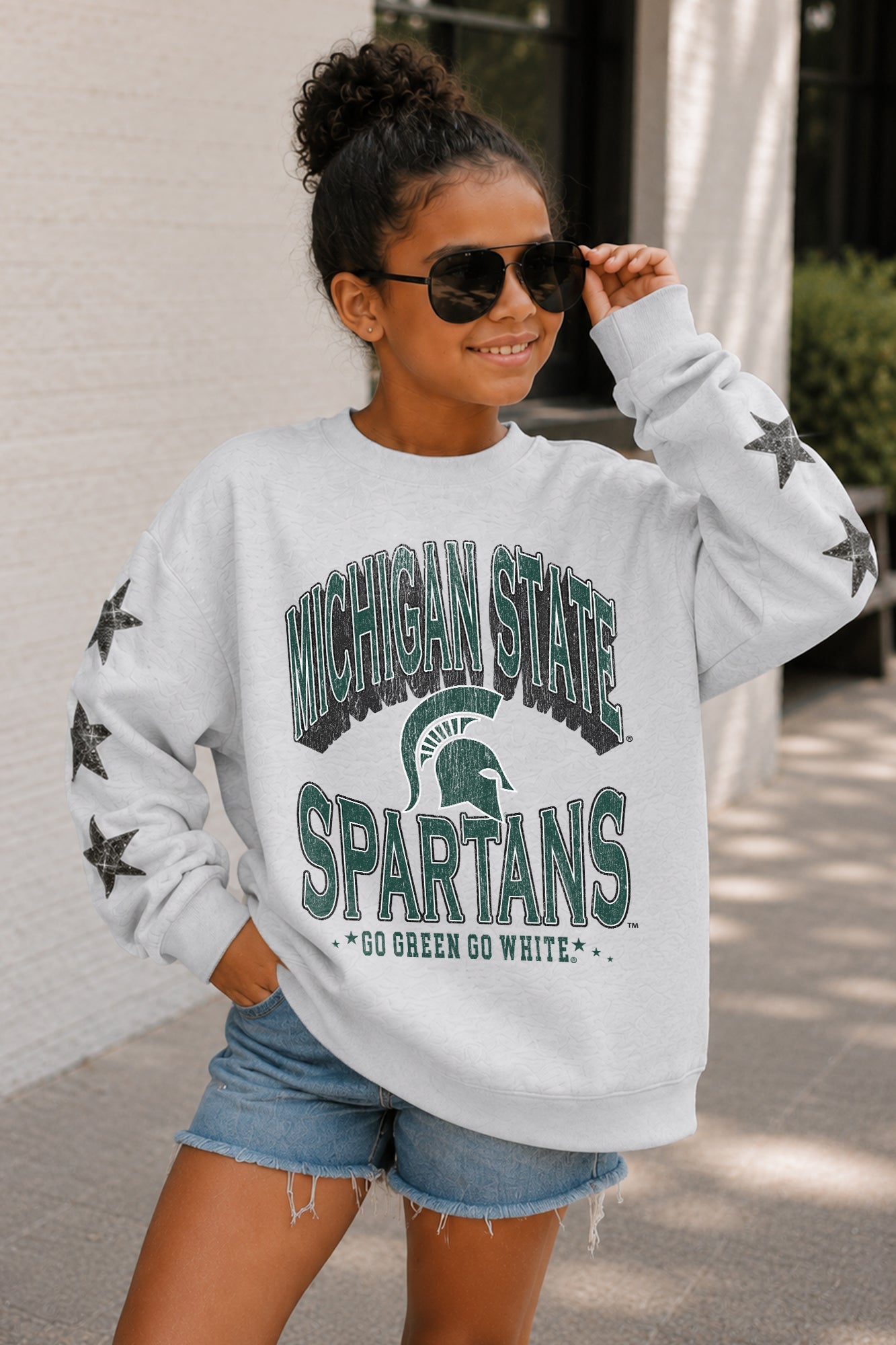 MICHIGAN STATE SPARTANS KIDS STAR SLEEVE CREWNECK PULLOVER