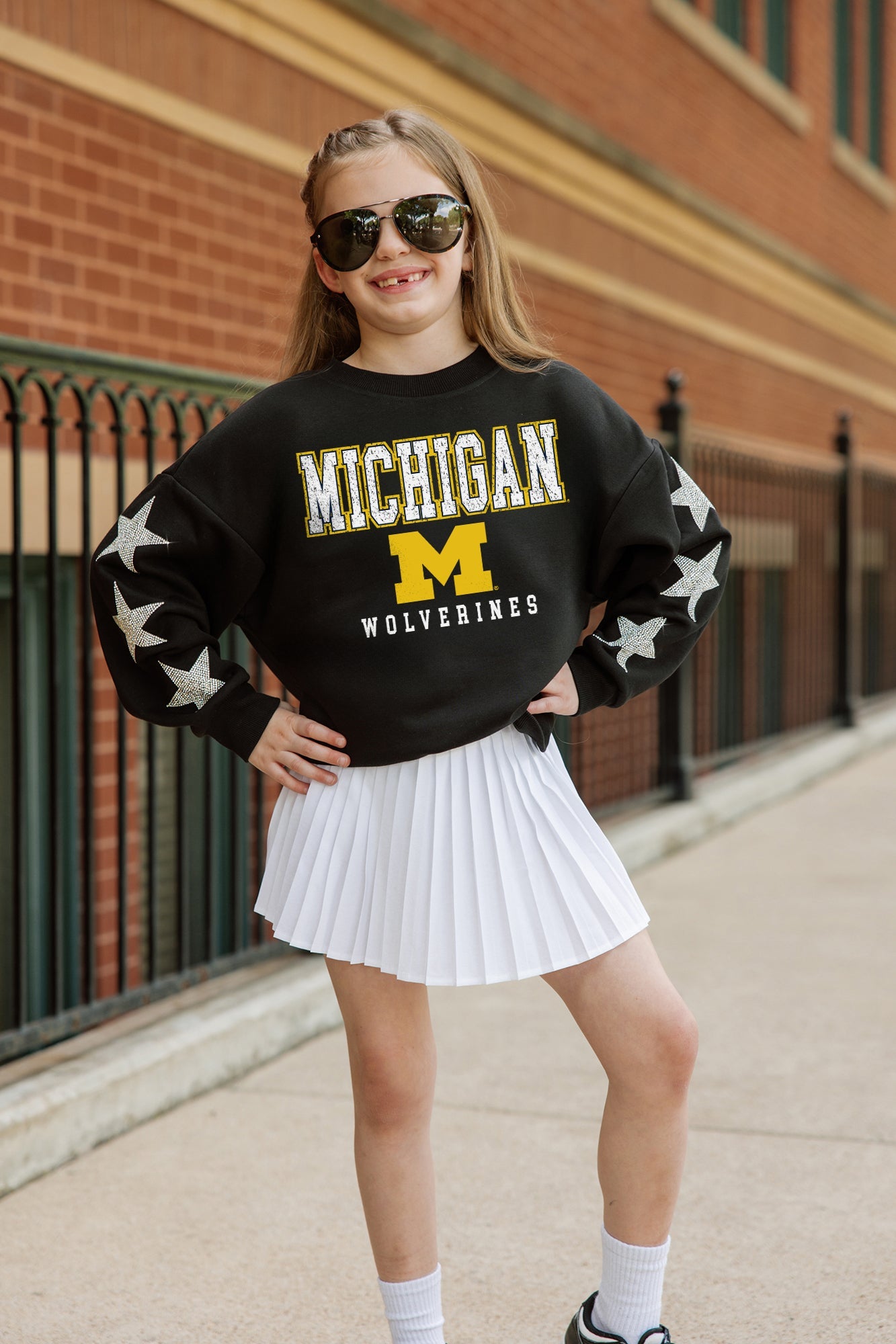 MICHIGAN WOLVERINES VELOCITY KIDS STAR SLEEVE CREWNECK PULLOVER
