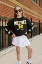 MICHIGAN WOLVERINES VELOCITY KIDS STAR SLEEVE CREWNECK PULLOVER