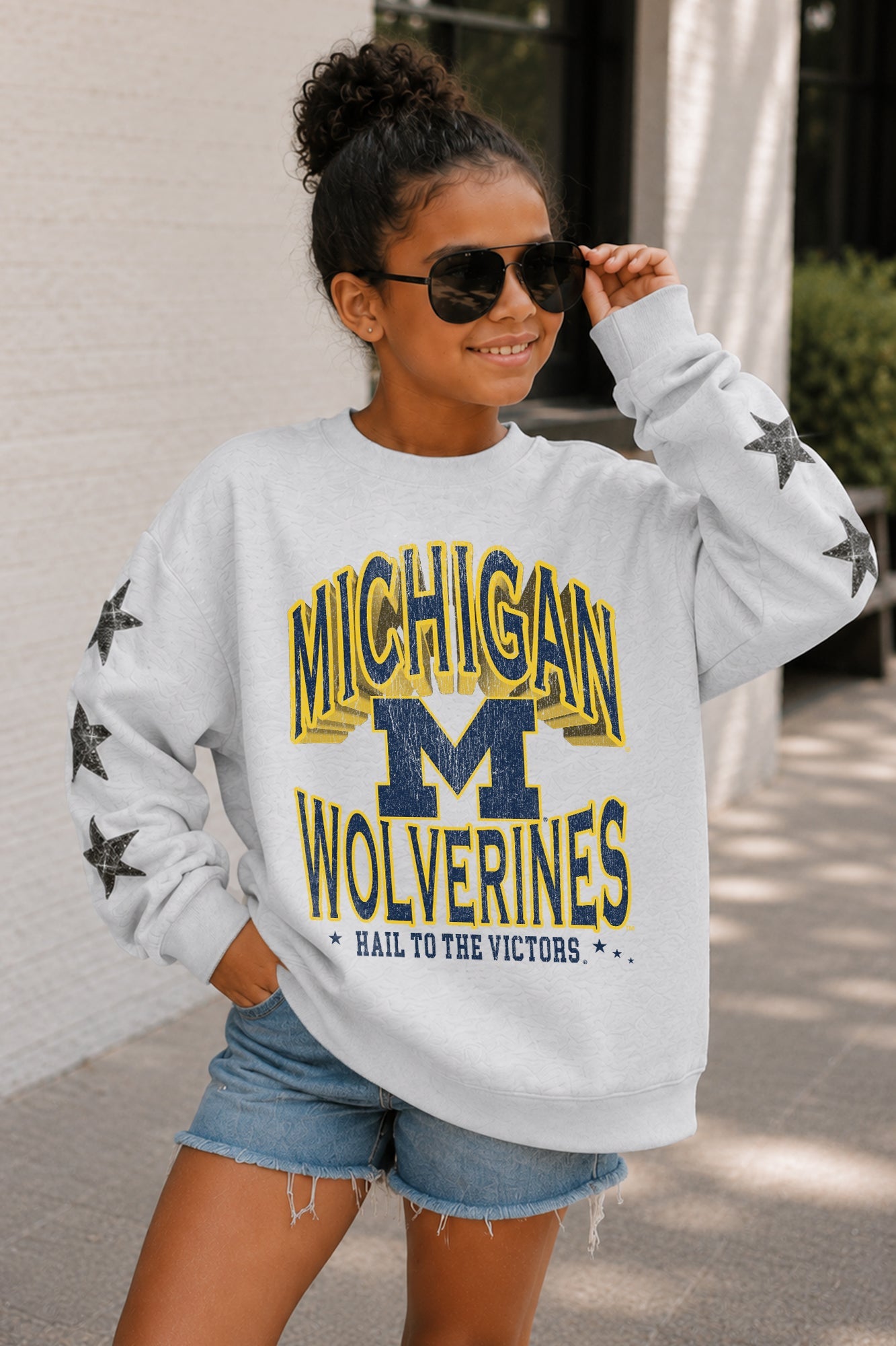 MICHIGAN WOLVERINES KIDS STAR SLEEVE CREWNECK PULLOVER