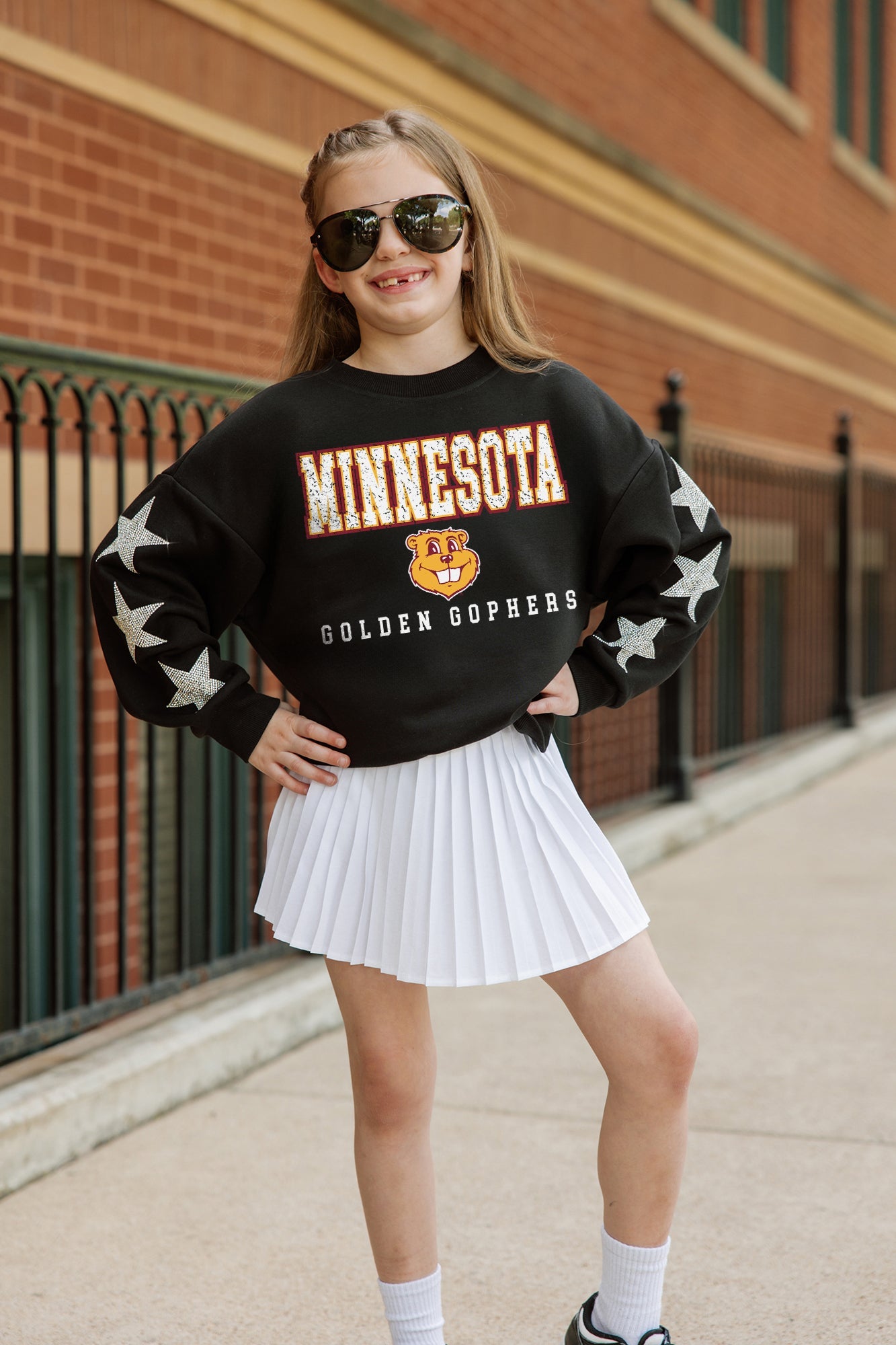 MINNESOTA GOLDEN GOPHERS VELOCITY KIDS STAR SLEEVE CREWNECK PULLOVER