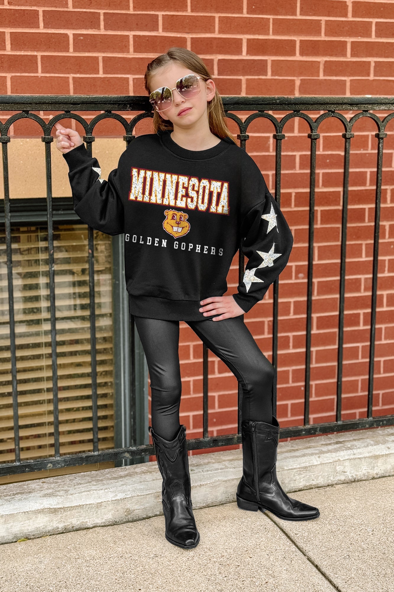 MINNESOTA GOLDEN GOPHERS VELOCITY KIDS STAR SLEEVE CREWNECK PULLOVER