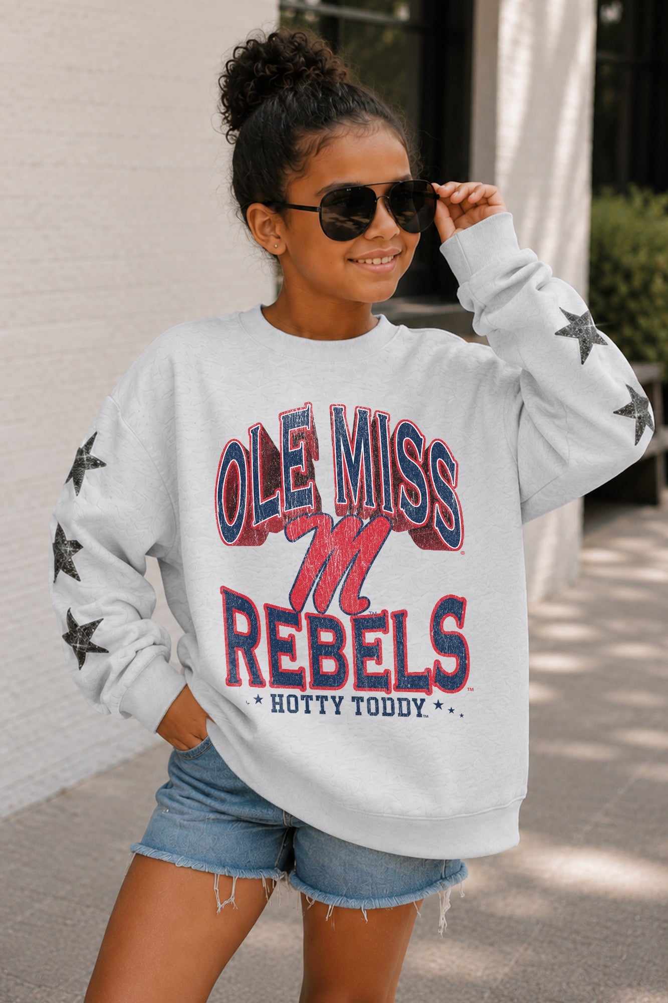 OLE MISS REBELS KIDS STAR SLEEVE CREWNECK PULLOVER